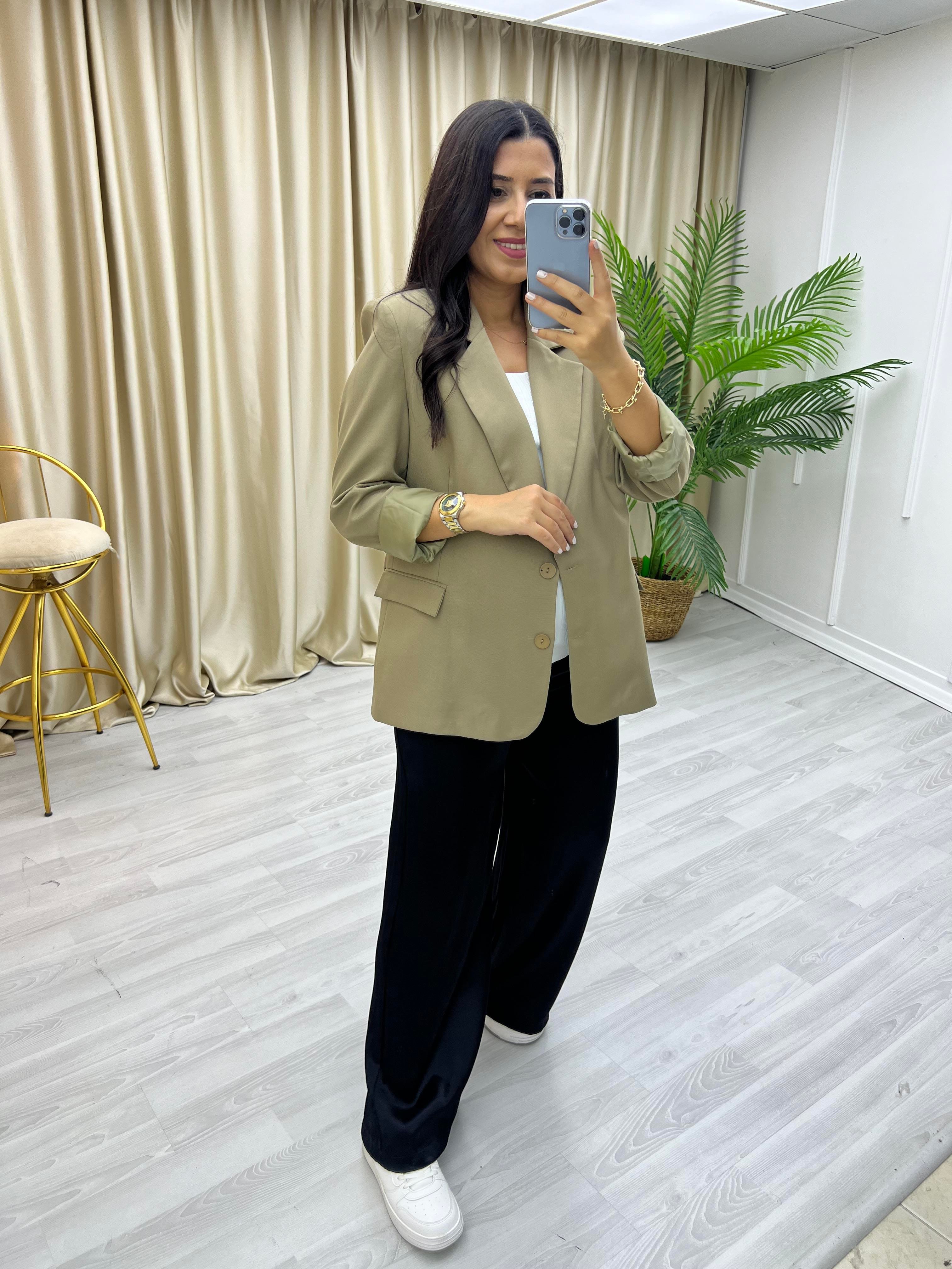 Çİft Düğme Blazer Ceket Haki