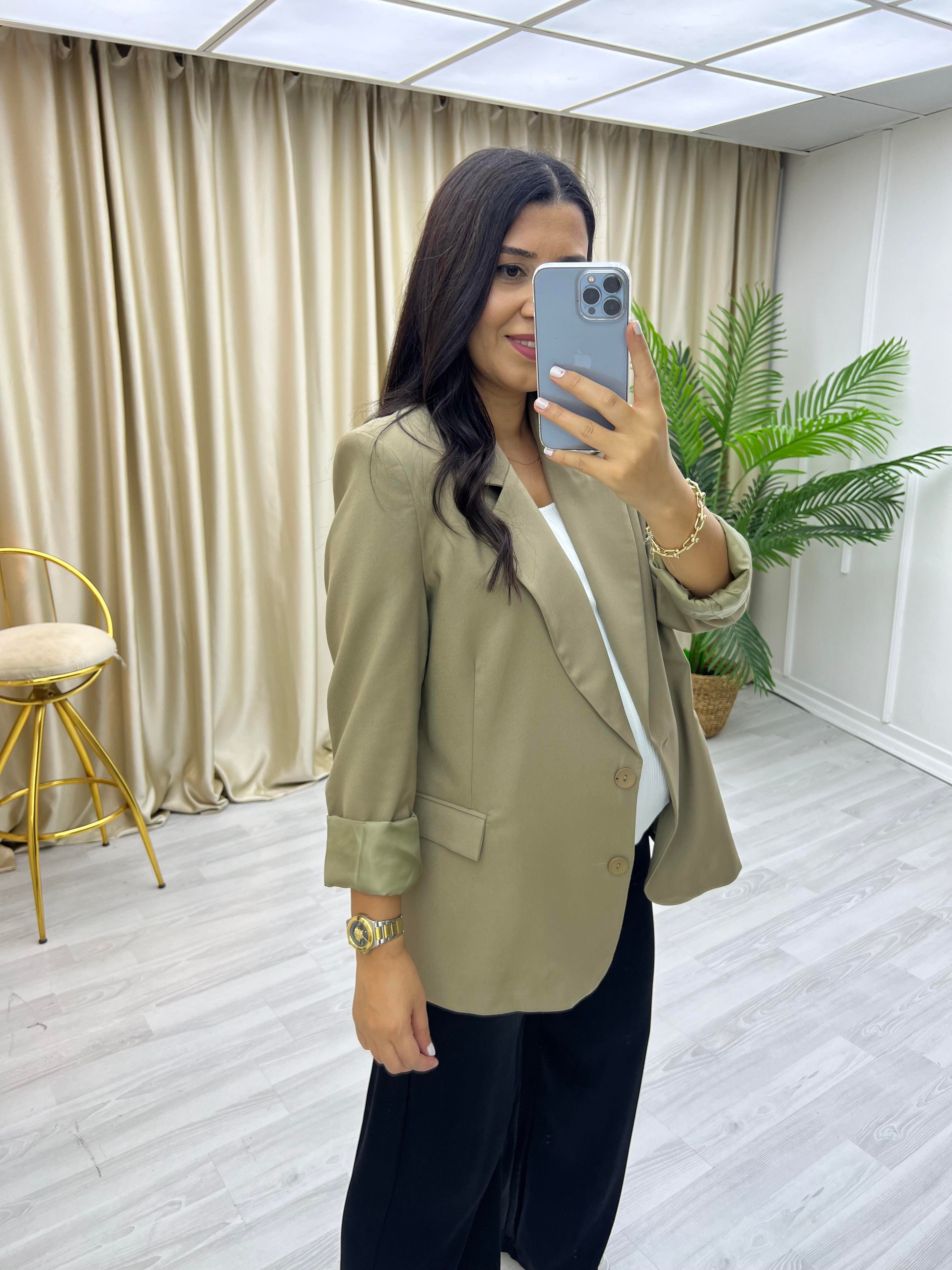 Çİft Düğme Blazer Ceket Haki