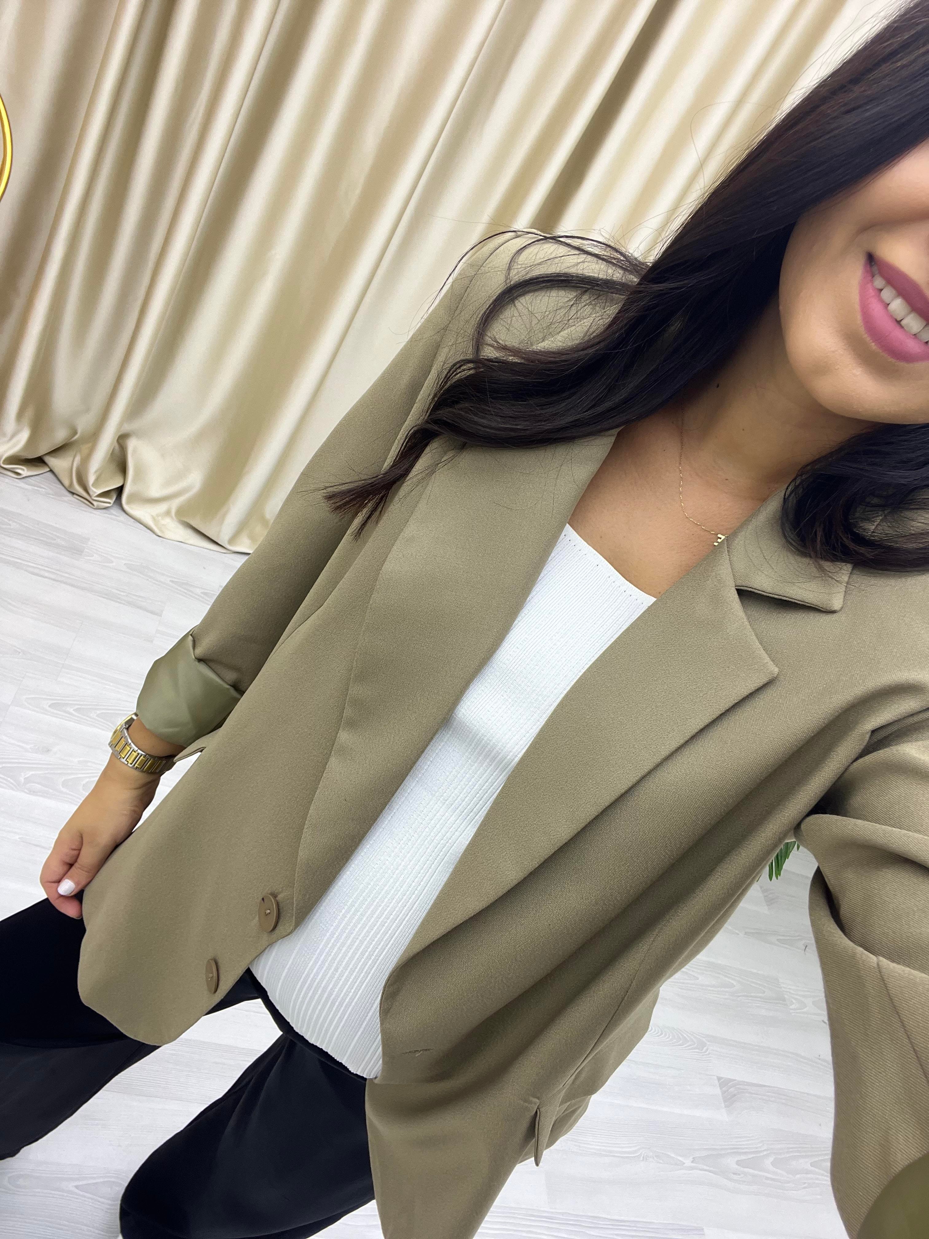 Çİft Düğme Blazer Ceket Haki