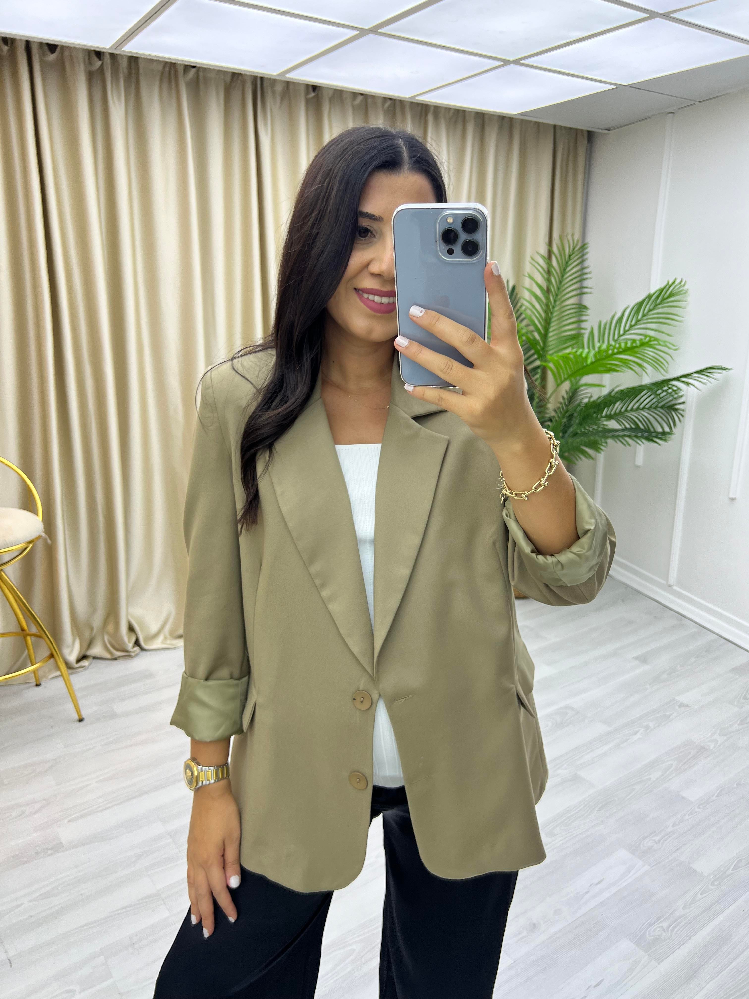 Çİft Düğme Blazer Ceket Haki