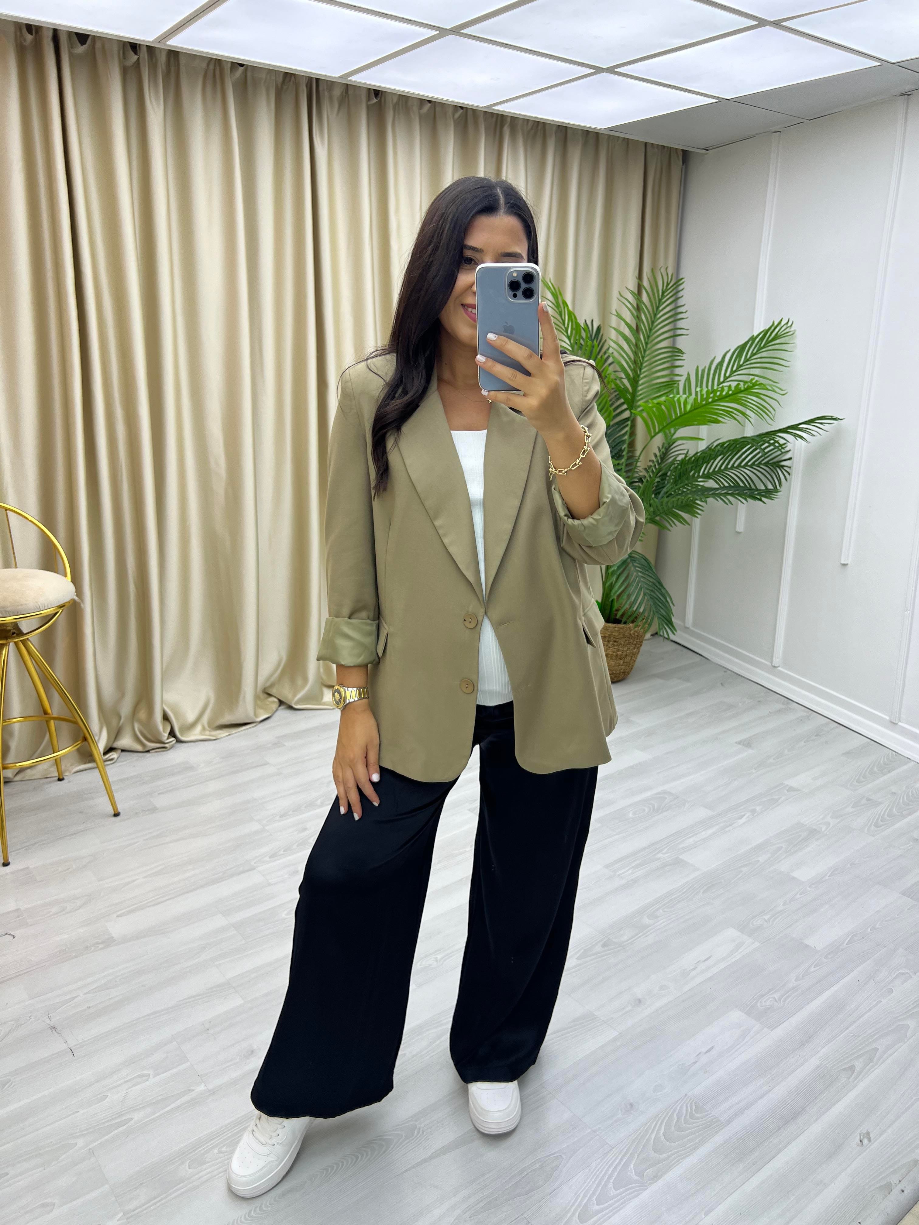 Çİft Düğme Blazer Ceket Haki