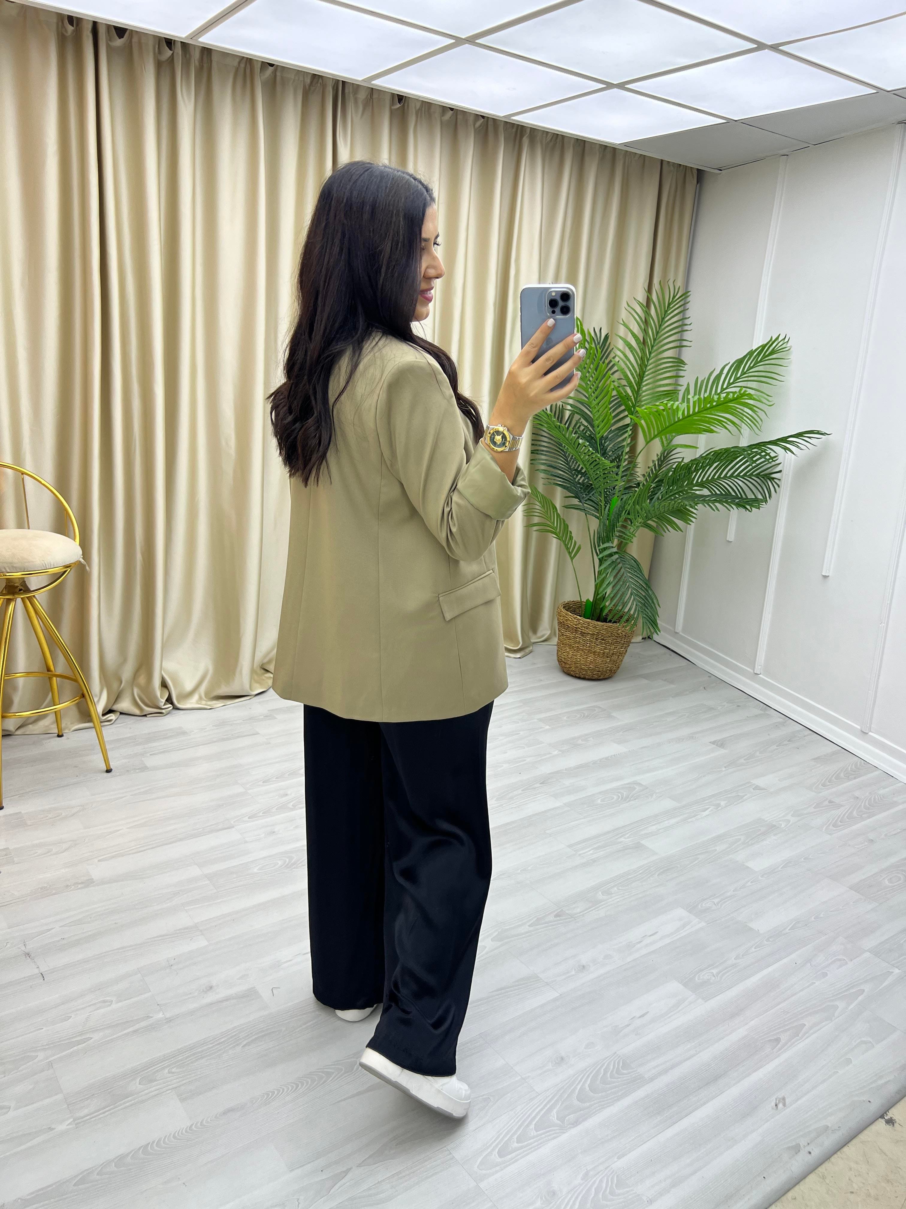 Çİft Düğme Blazer Ceket Haki