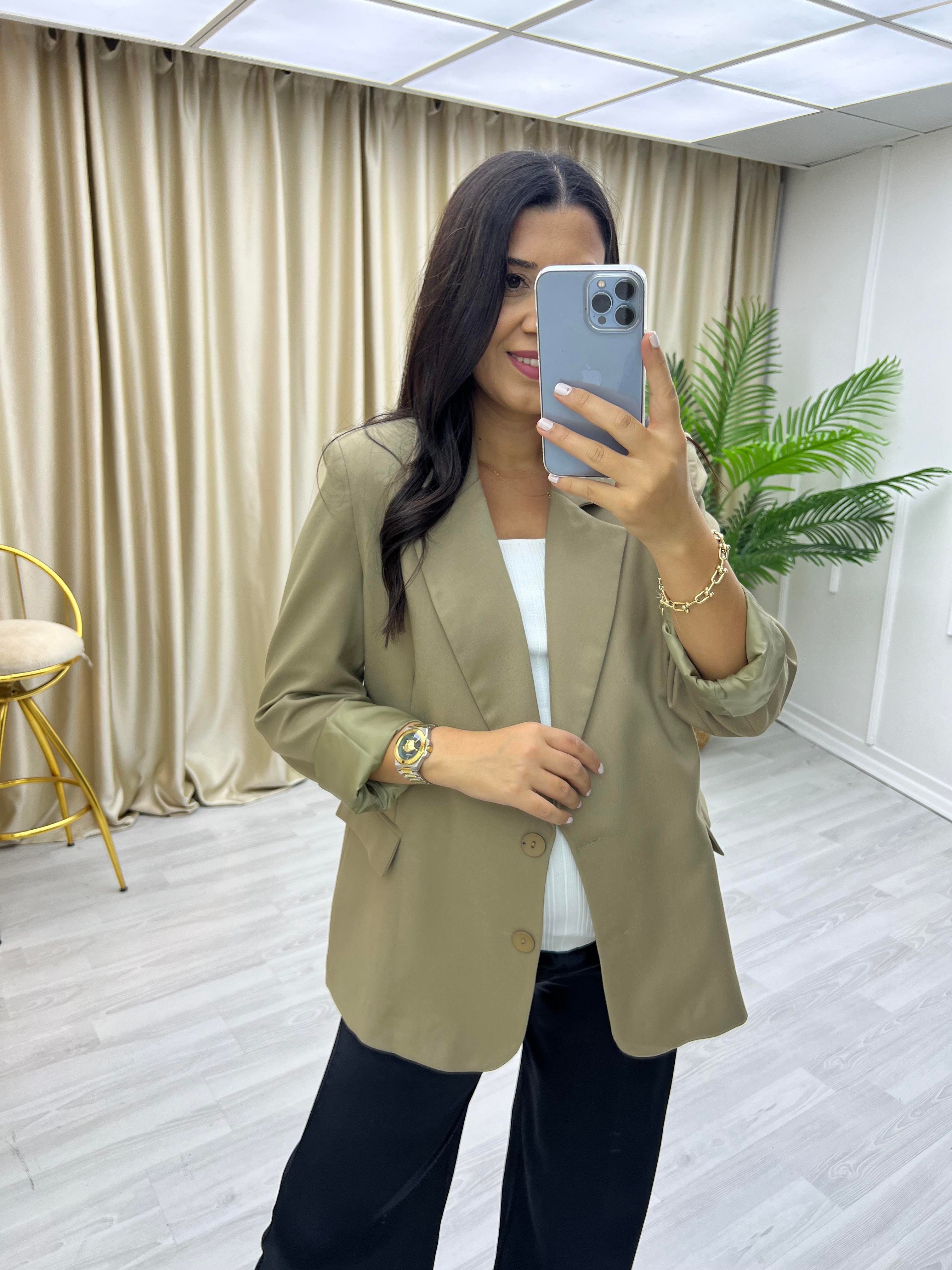 Çİft Düğme Blazer Ceket Haki