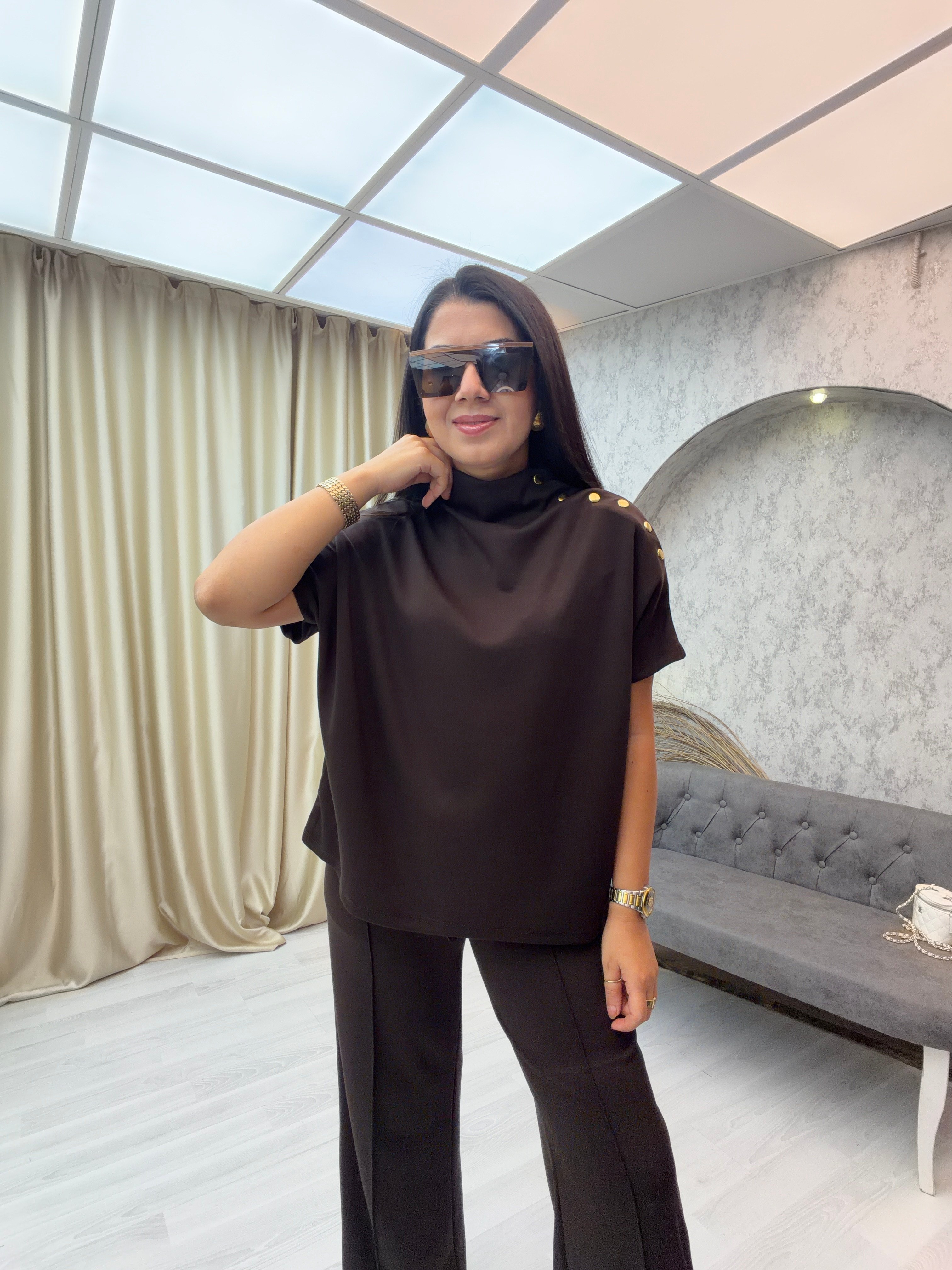 Çıtçıtlı Modal Takım Kahverengi