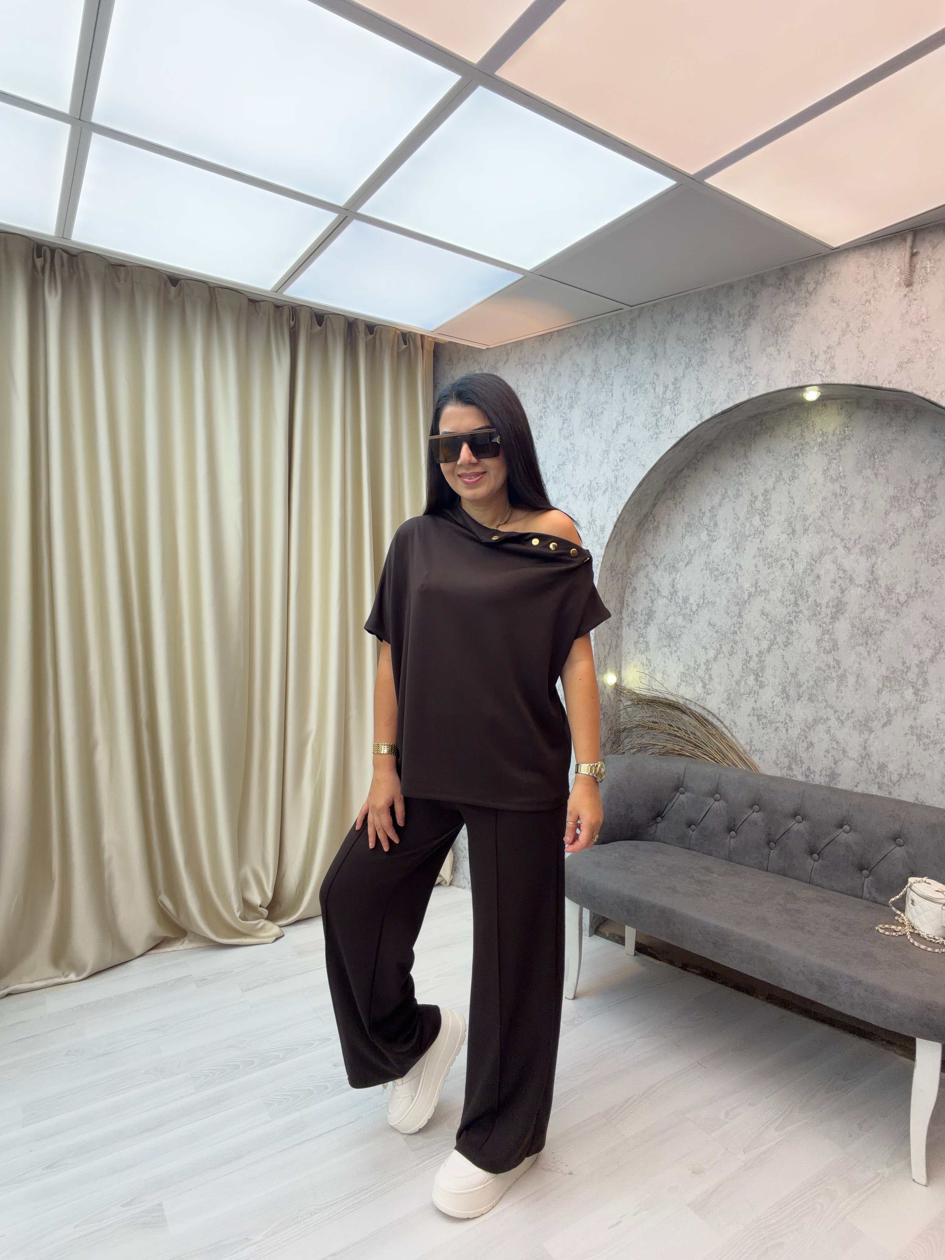 Çıtçıtlı Modal Takım Kahverengi