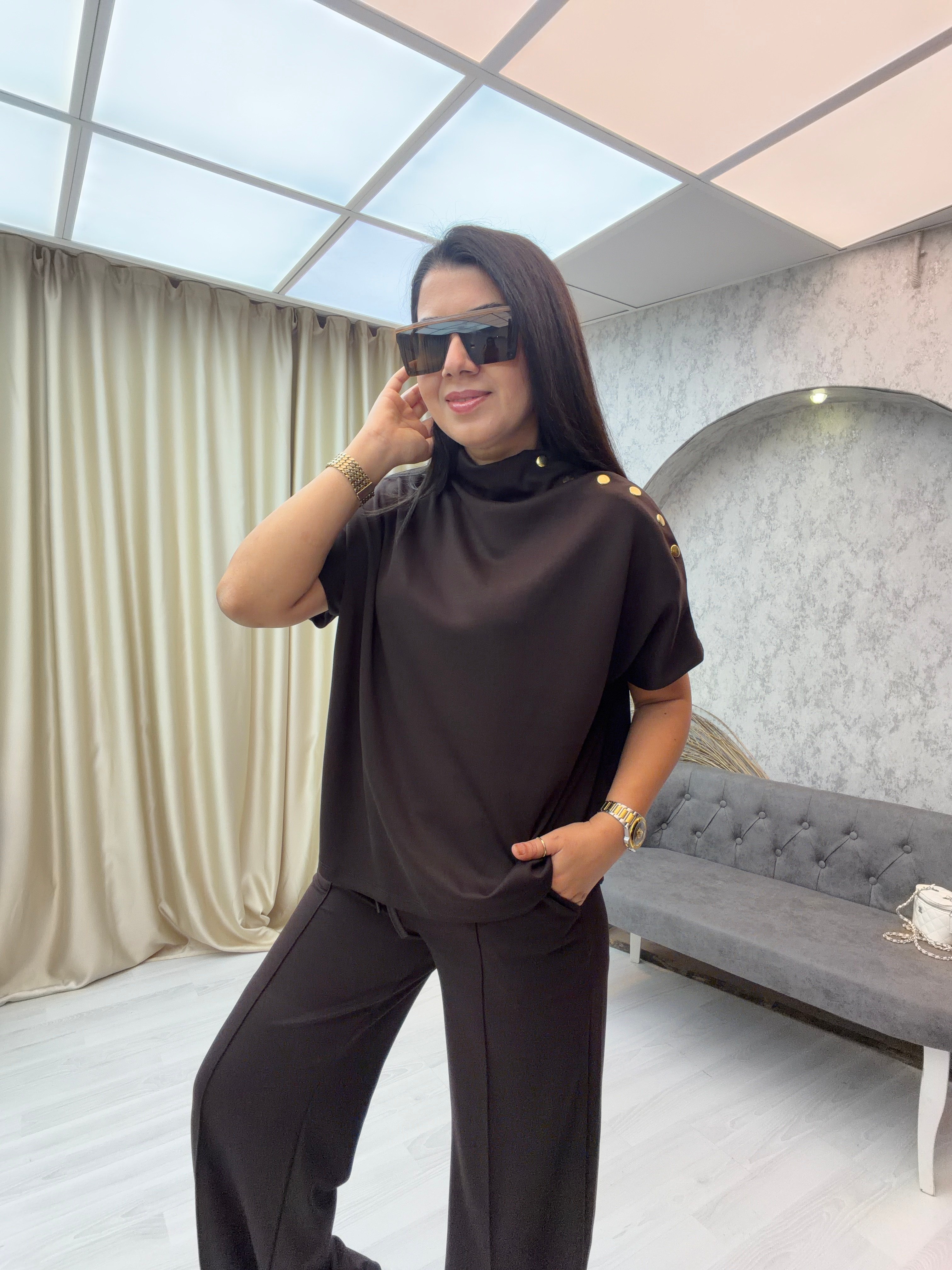Çıtçıtlı Modal Takım Kahverengi