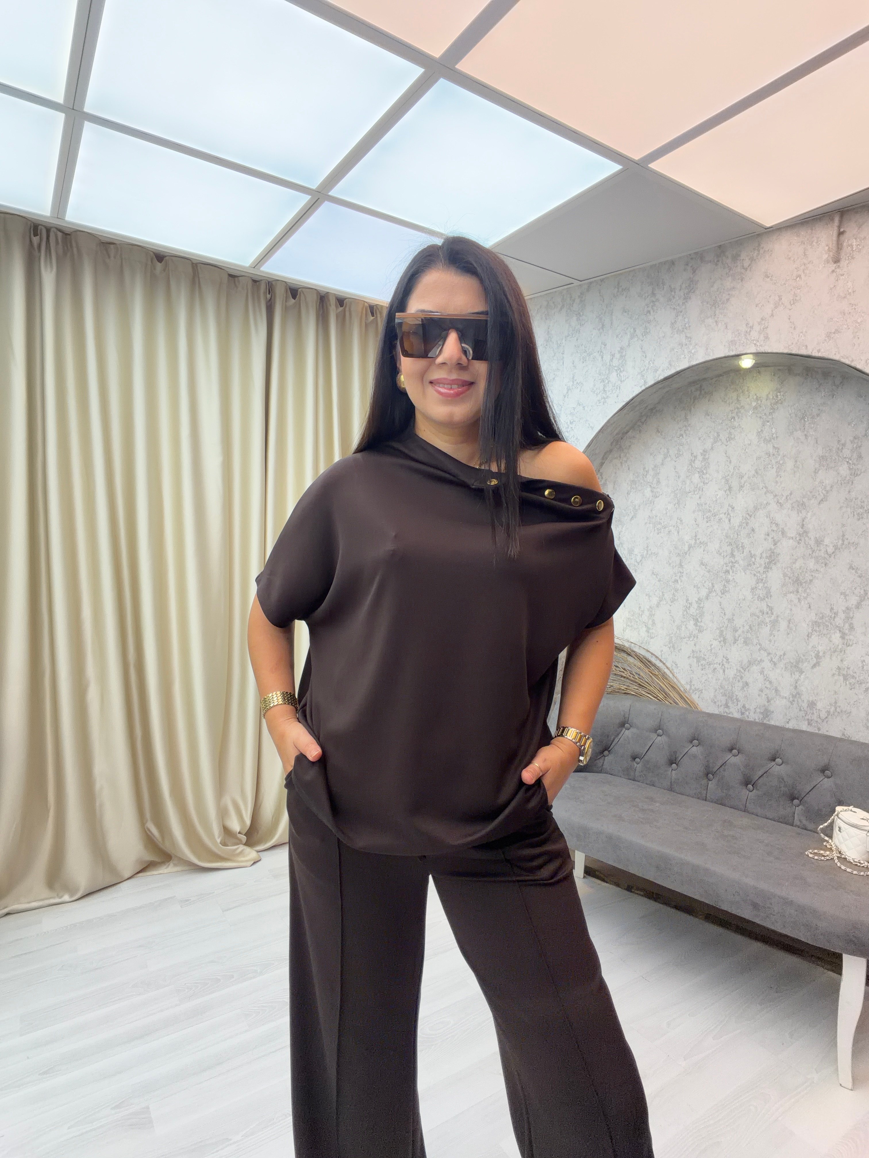 Çıtçıtlı Modal Takım Kahverengi