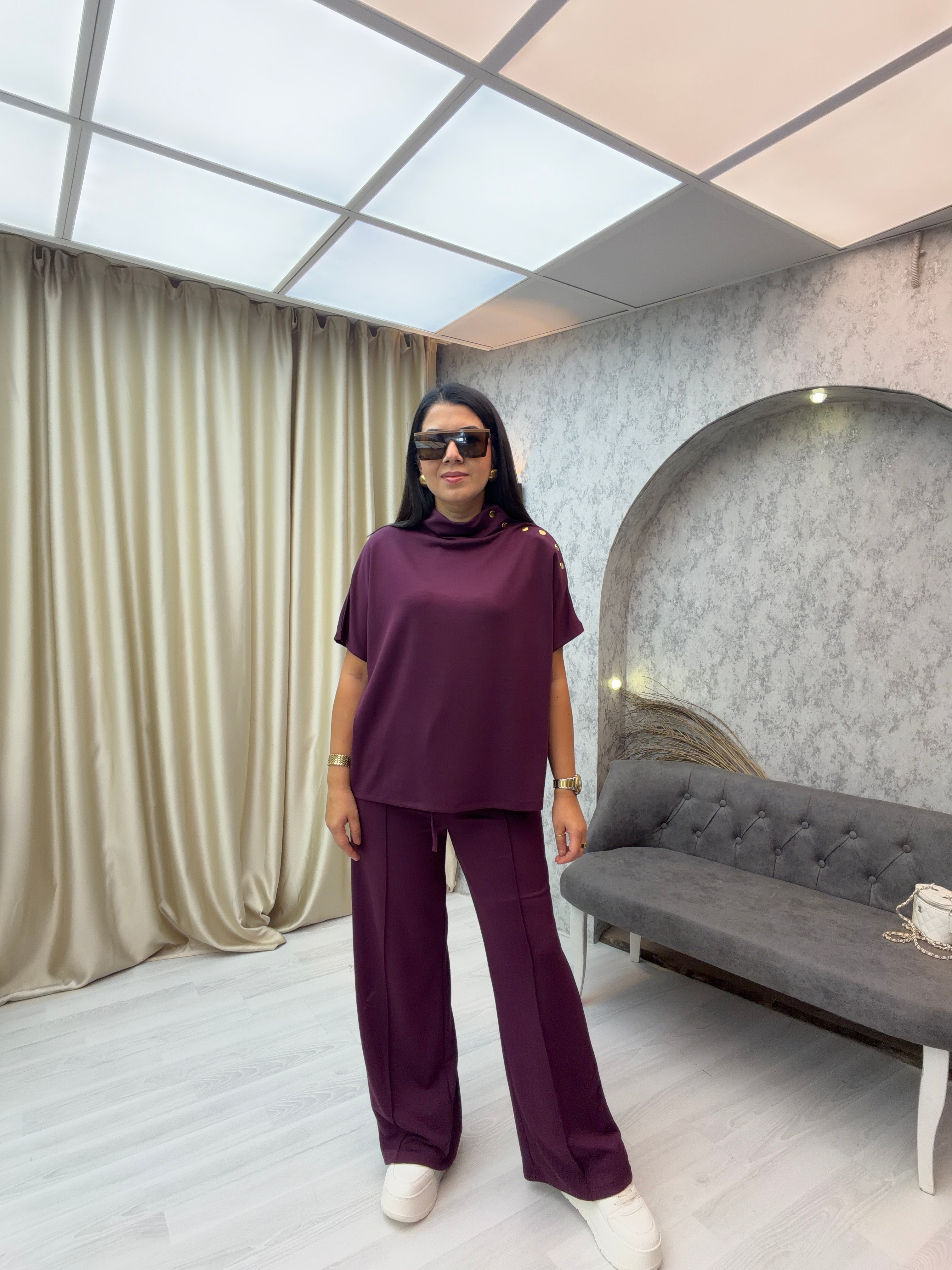 Çıtçıtlı Modal Takım Mürdüm