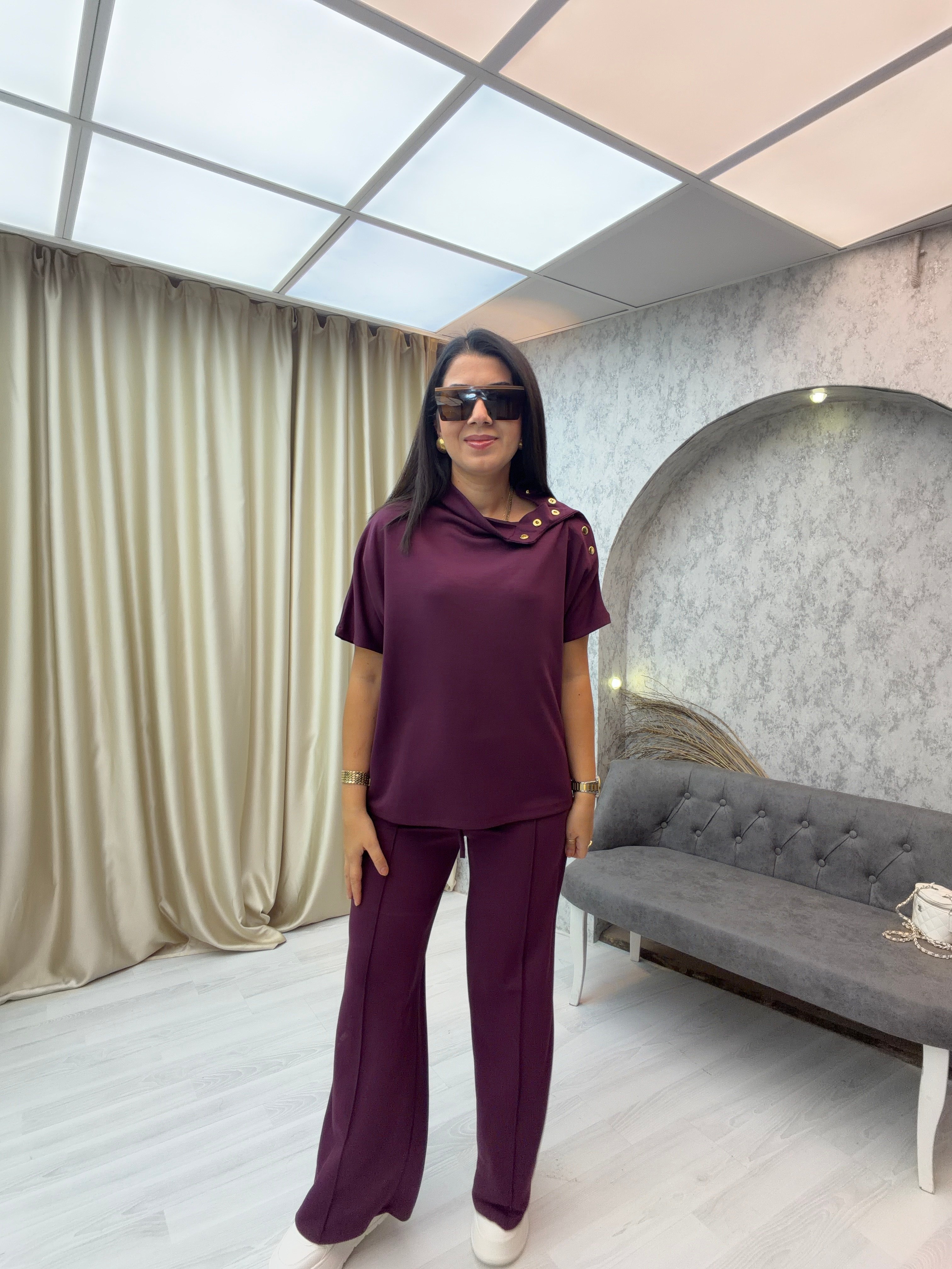 Çıtçıtlı Modal Takım Mürdüm