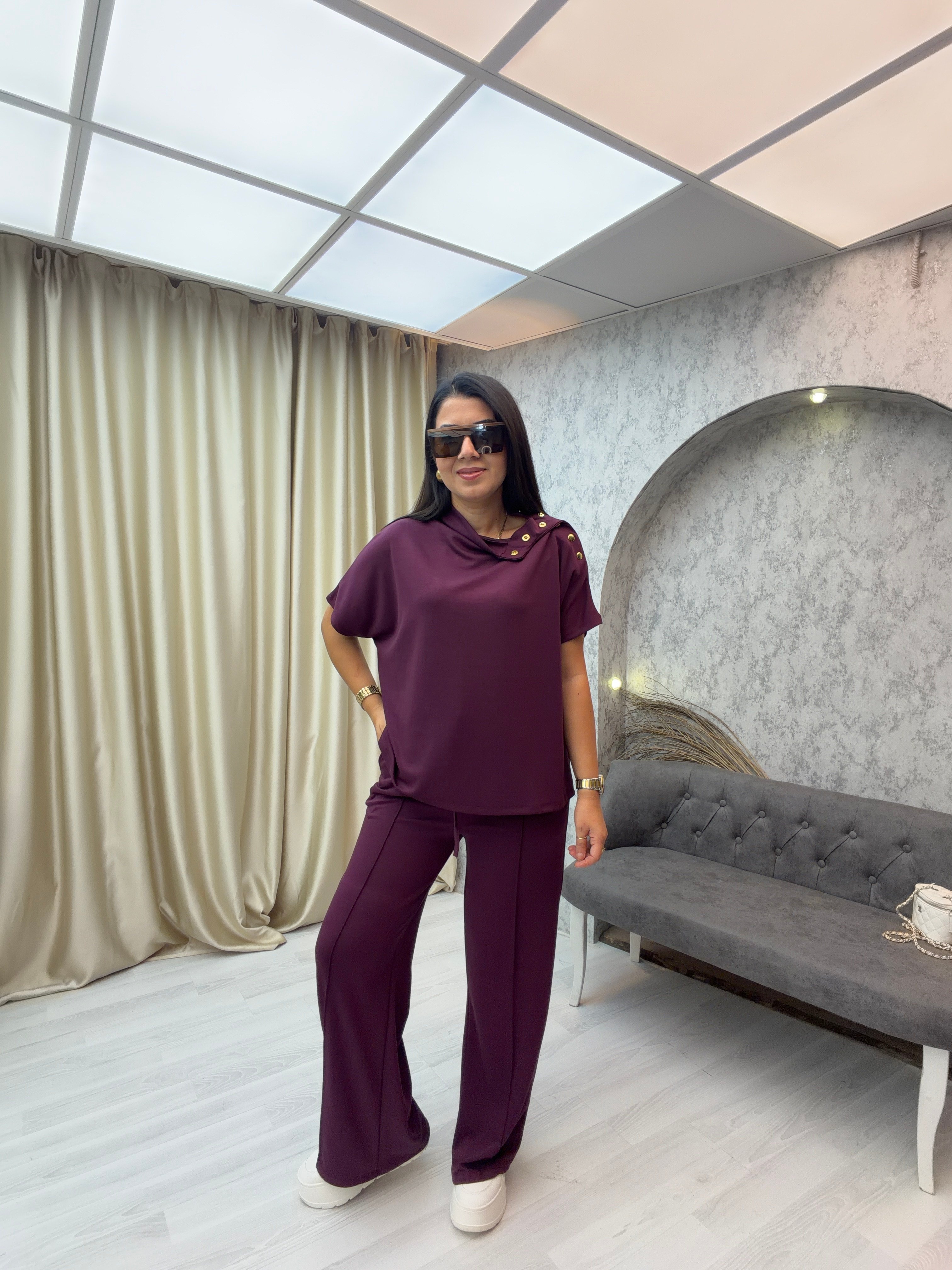 Çıtçıtlı Modal Takım Mürdüm