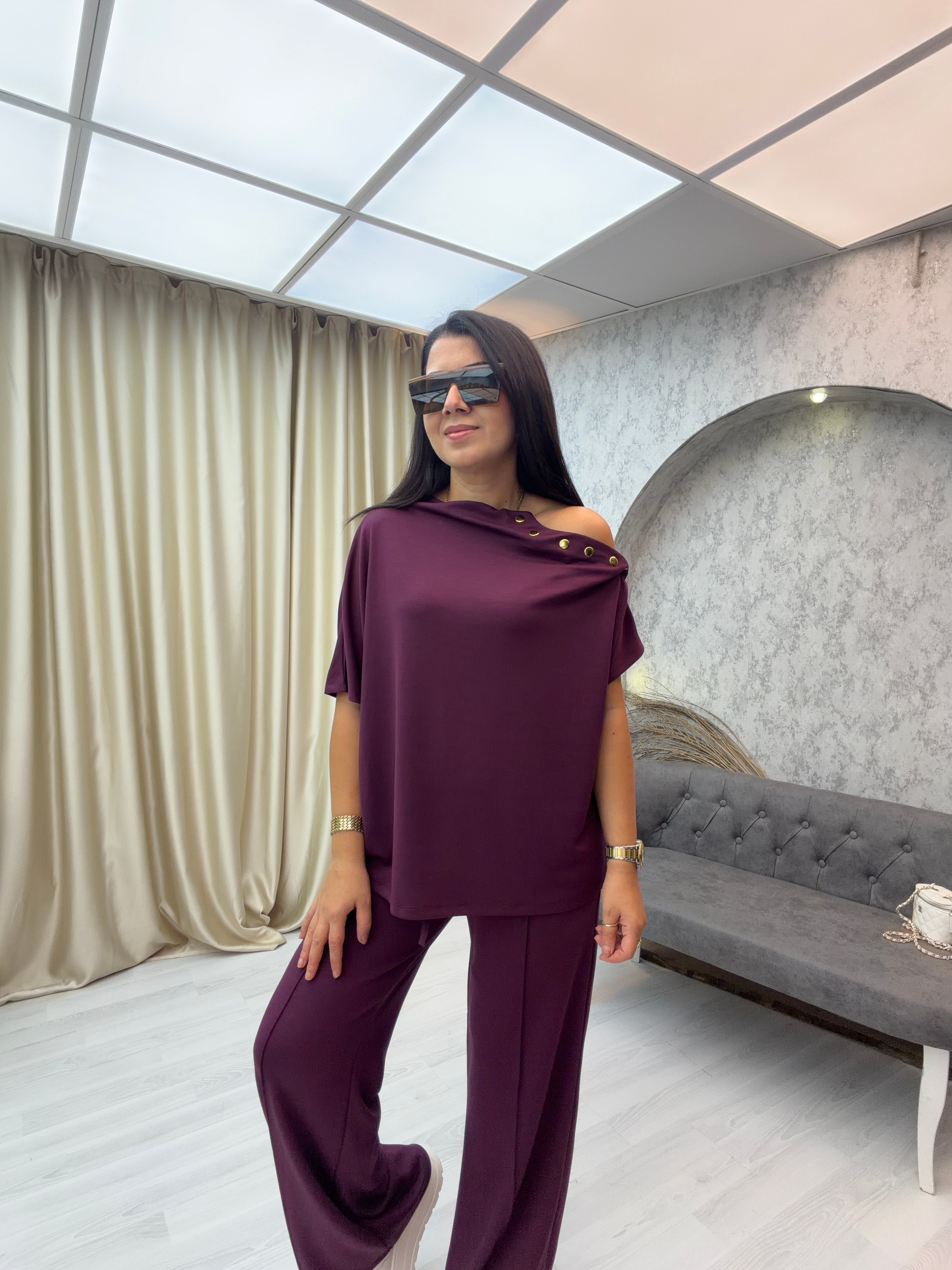 Çıtçıtlı Modal Takım Mürdüm