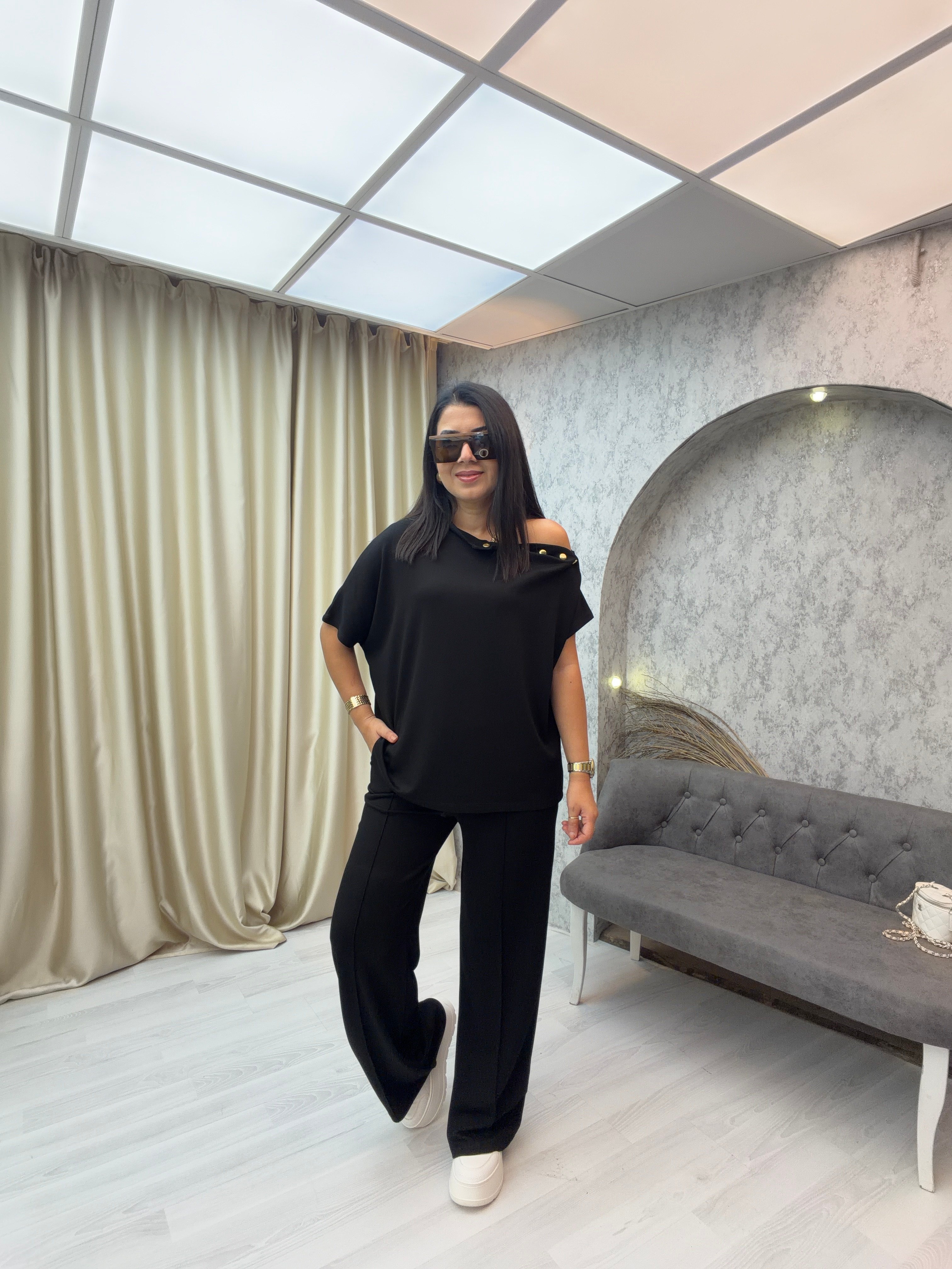 Çıtçıtlı Modal Takım Siyah