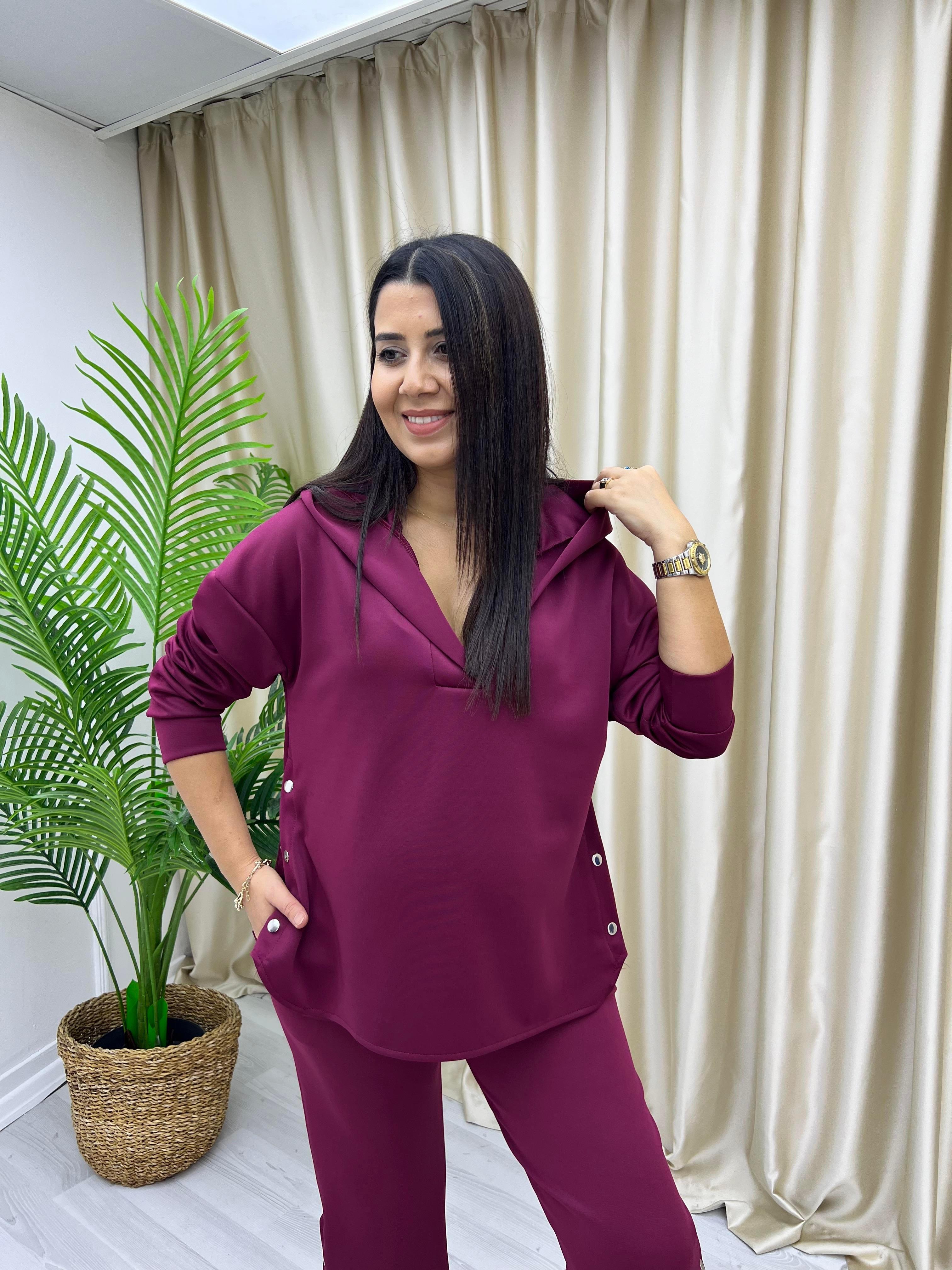 Çıtçıtlı Scuba Eşofman Takım Bordo