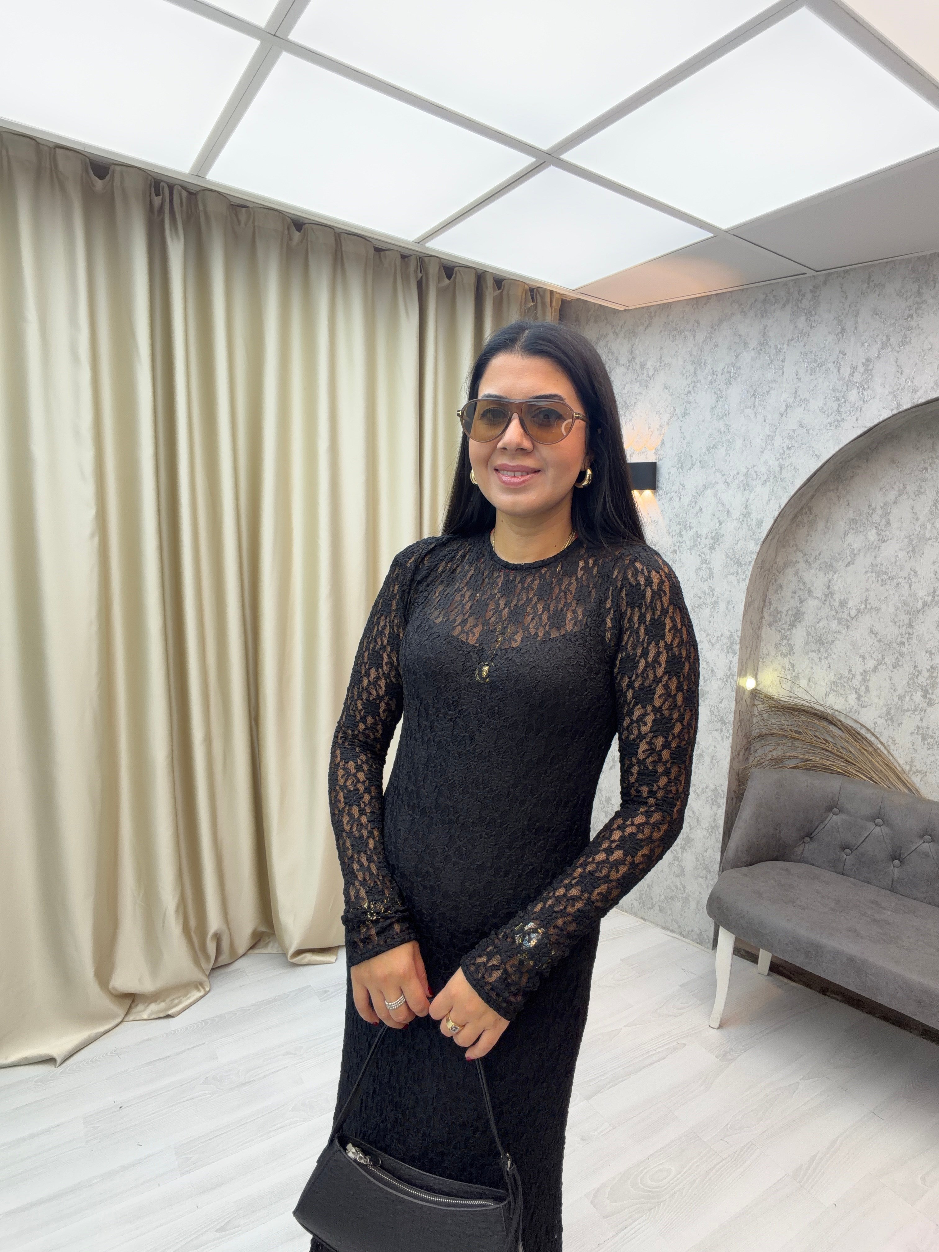 Dantelli İkili Elbise Siyah