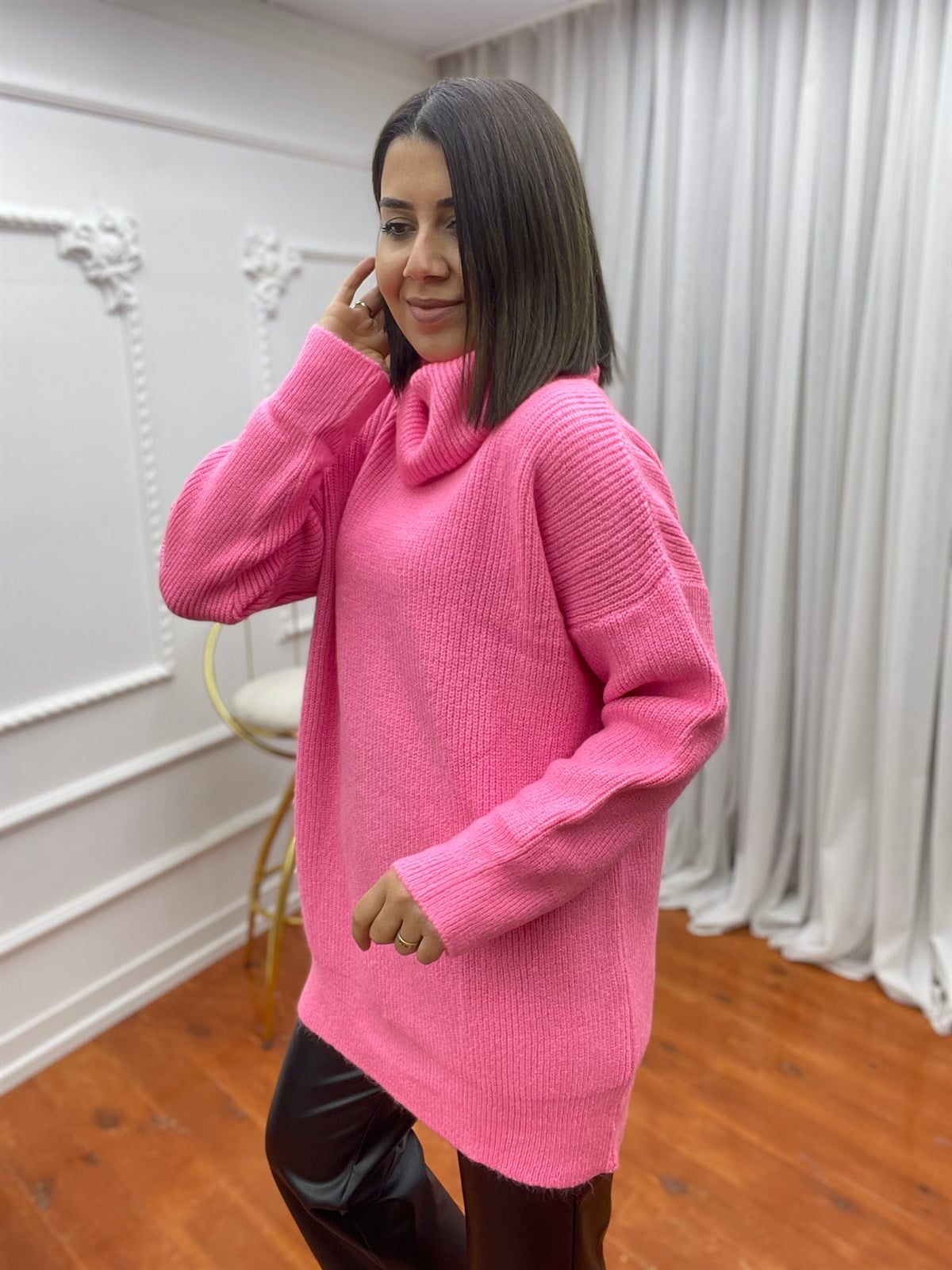 Degaje Yaka Yumoş Kazak Pembe