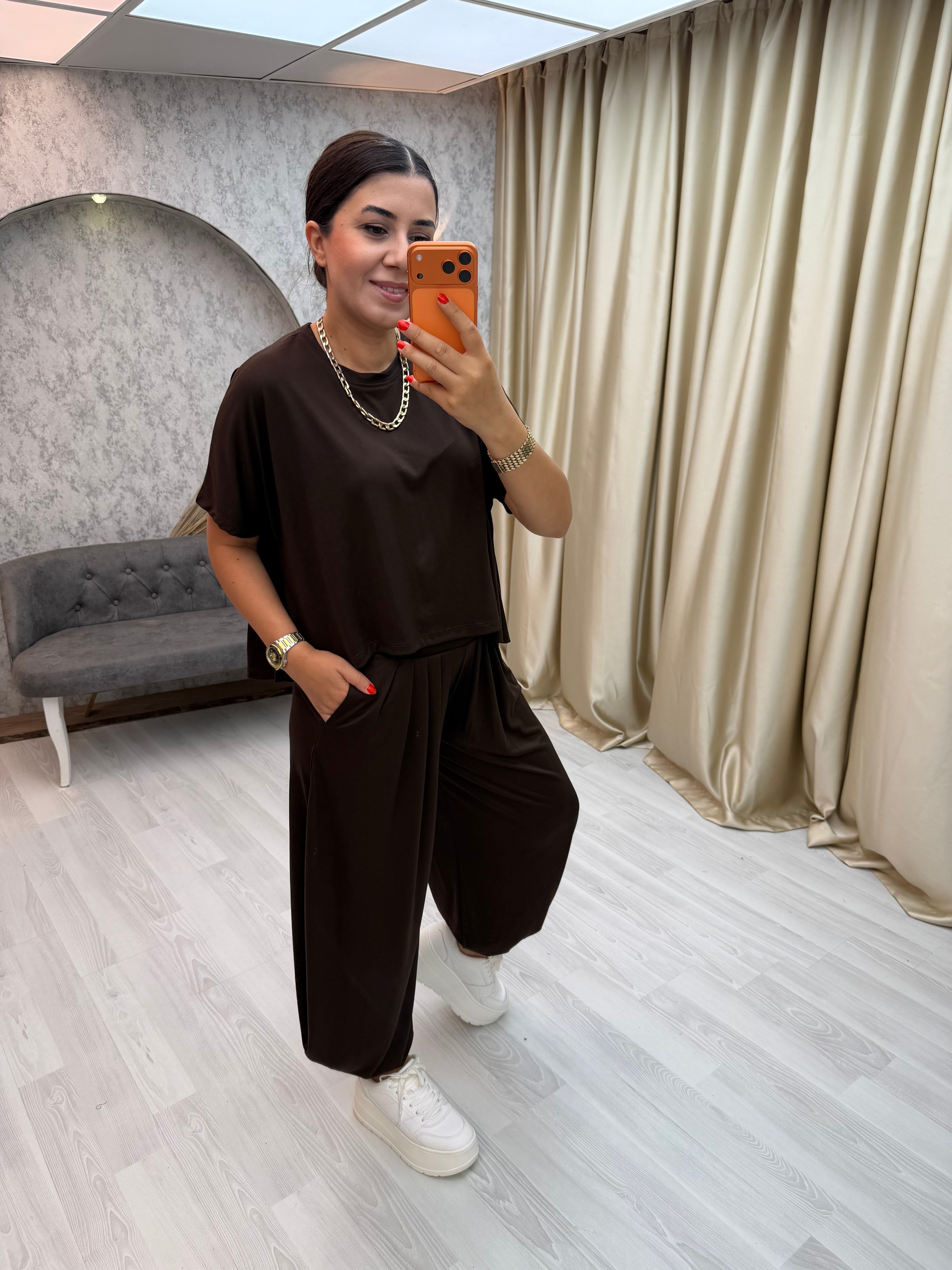 Döküm Şalvar Pantolon Takım Kahverengi