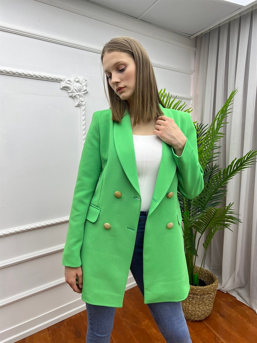 Dört Düğme Fitilli Doku Ottoman Blazer Ceket Yeşil