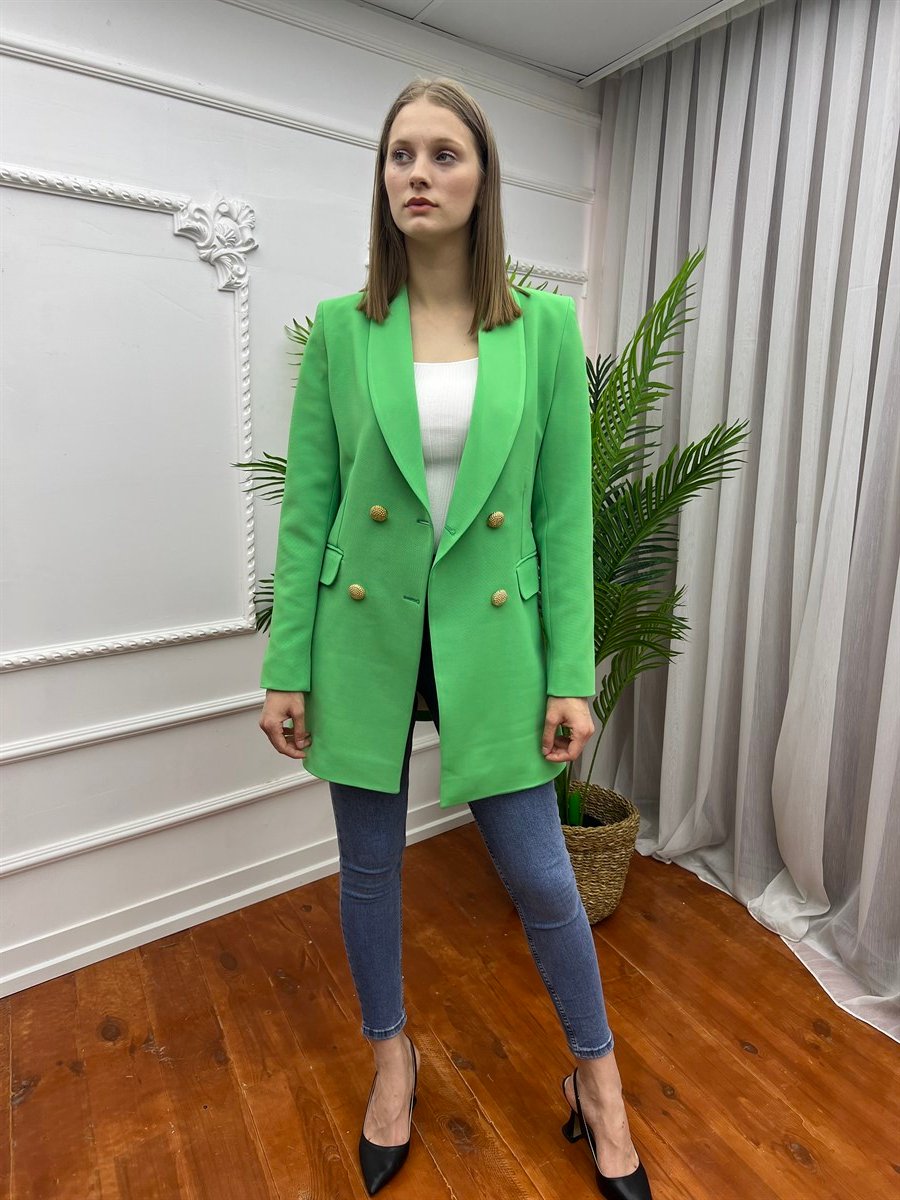 Dört Düğme Fitilli Doku Ottoman Blazer Ceket Yeşil
