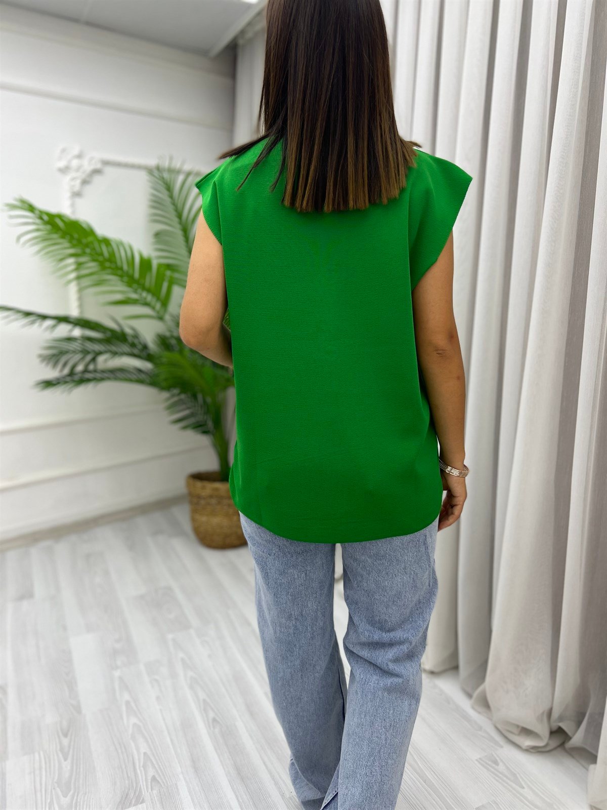 Düğmeli Oversize Yelek Çimenyeşili