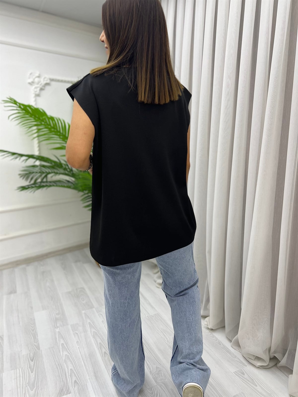 Düğmeli Oversize Yelek Siyah