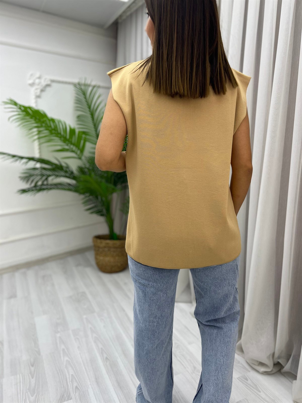 Düğmeli Oversize Yelek Vizon