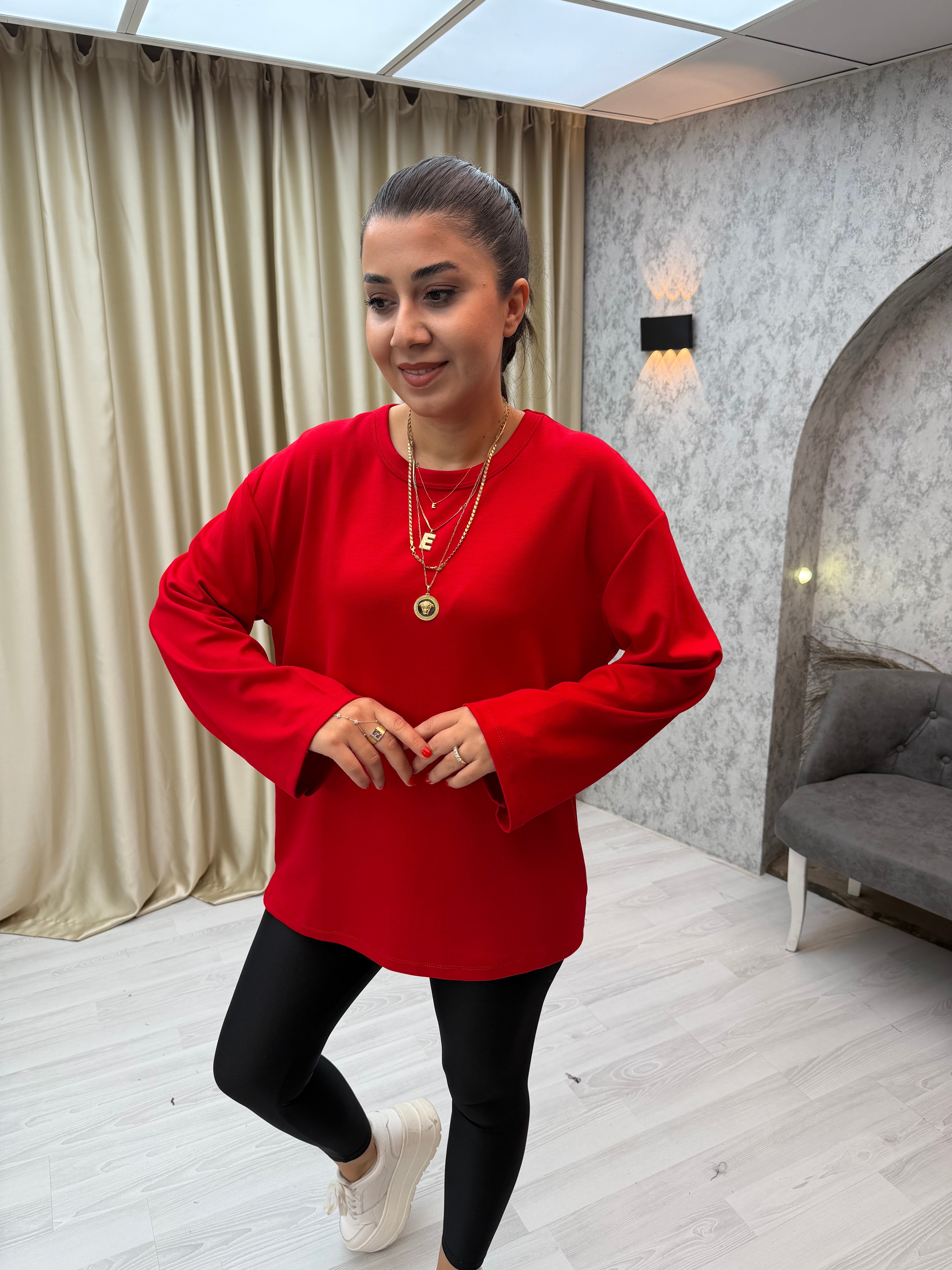 Düz Bisiklet Yaka Basic Kırmızı