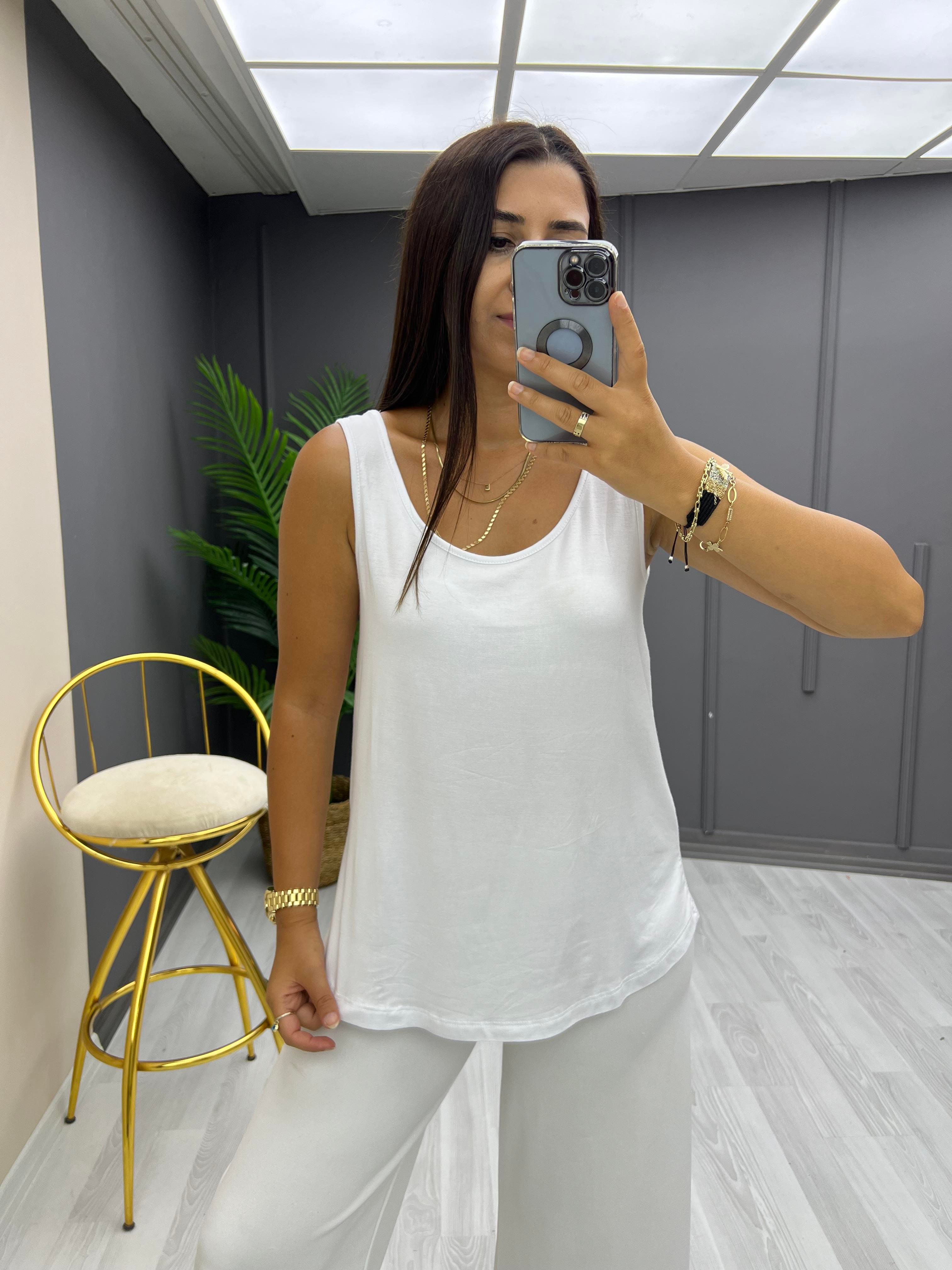 Düz Renk U Yaka Basic Beyaz