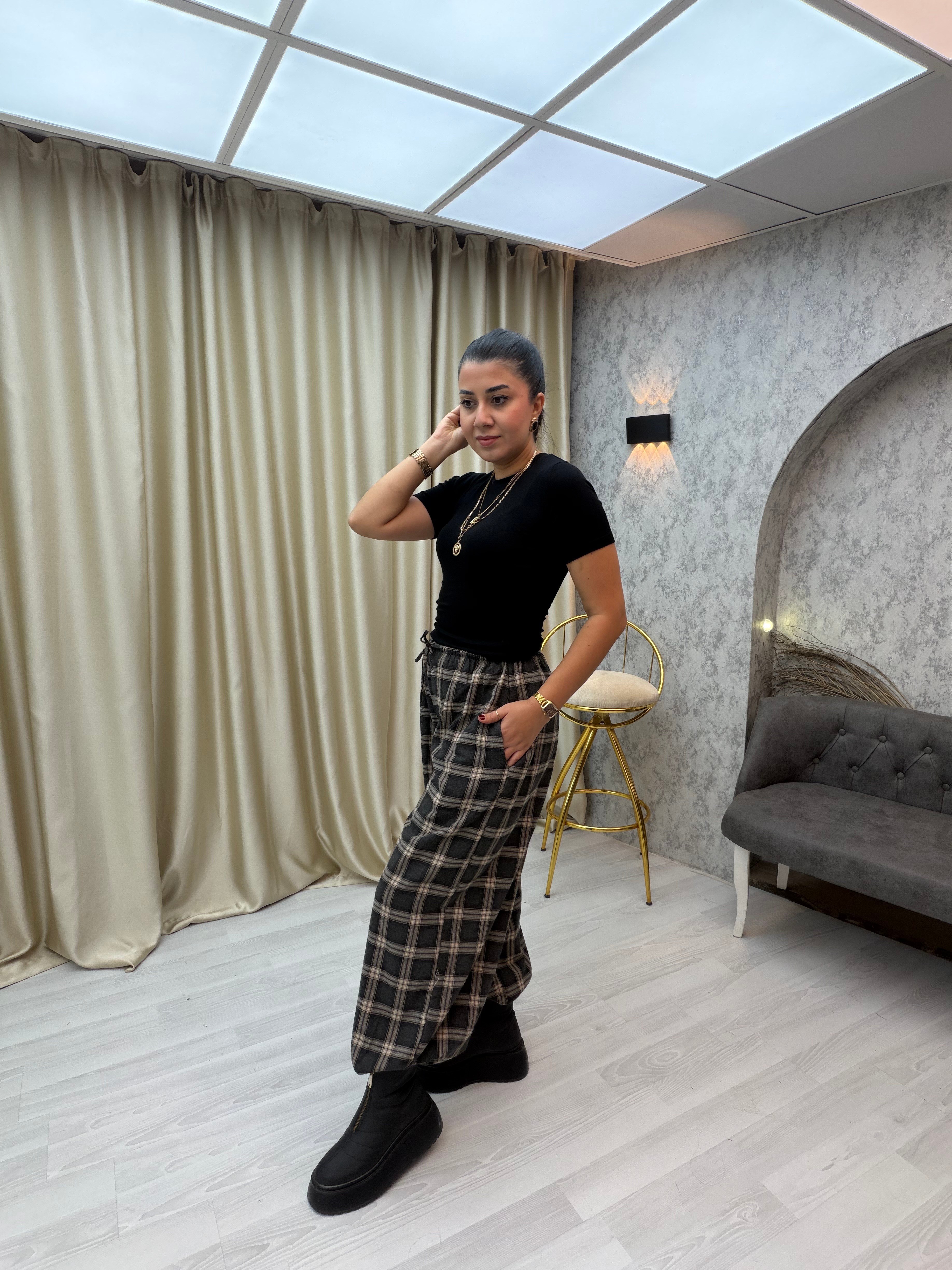 Ekose Şalvar Pantolon Antrasit