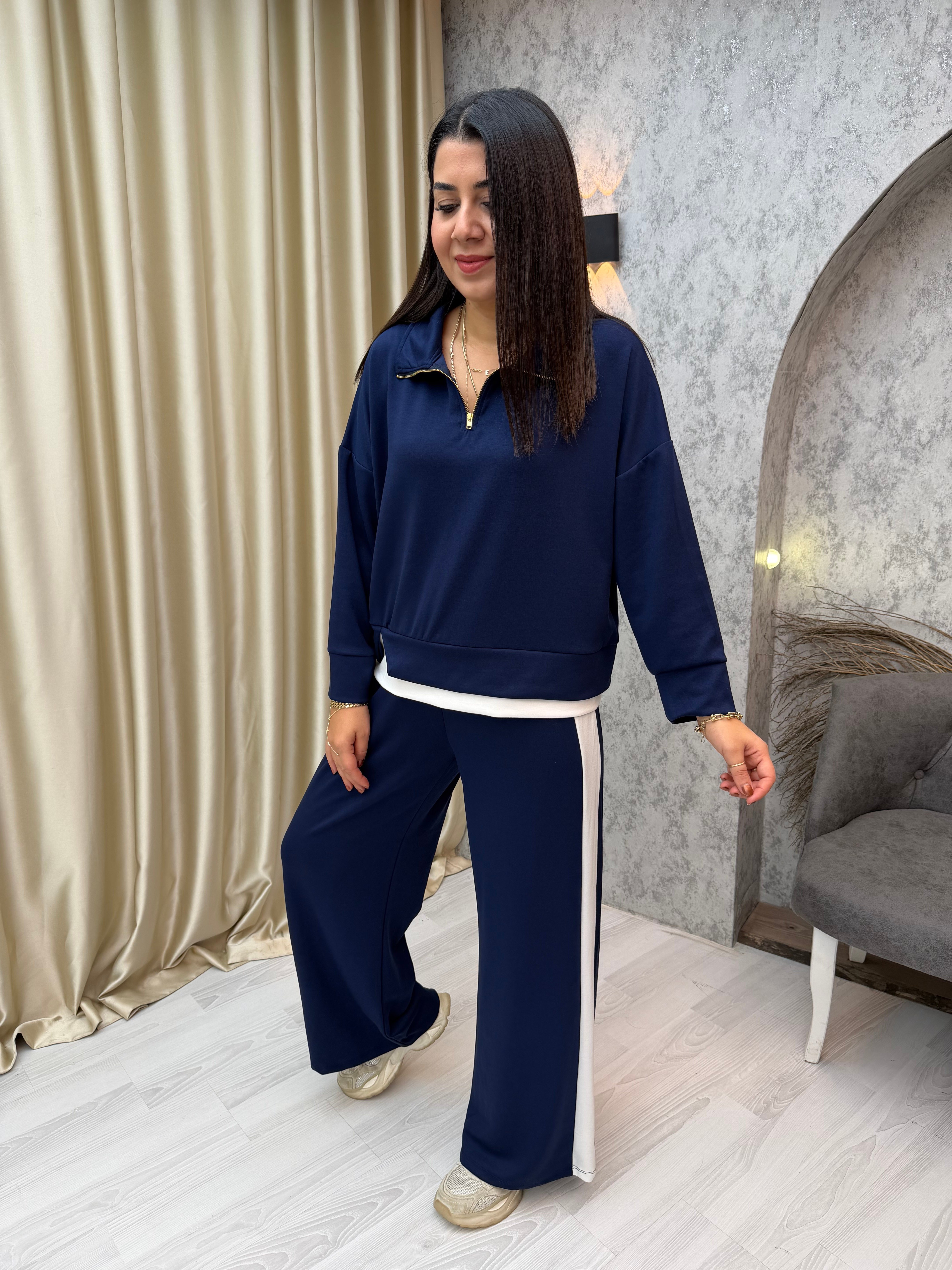 Fermuarlı Garnili Modal Takım Lacivert