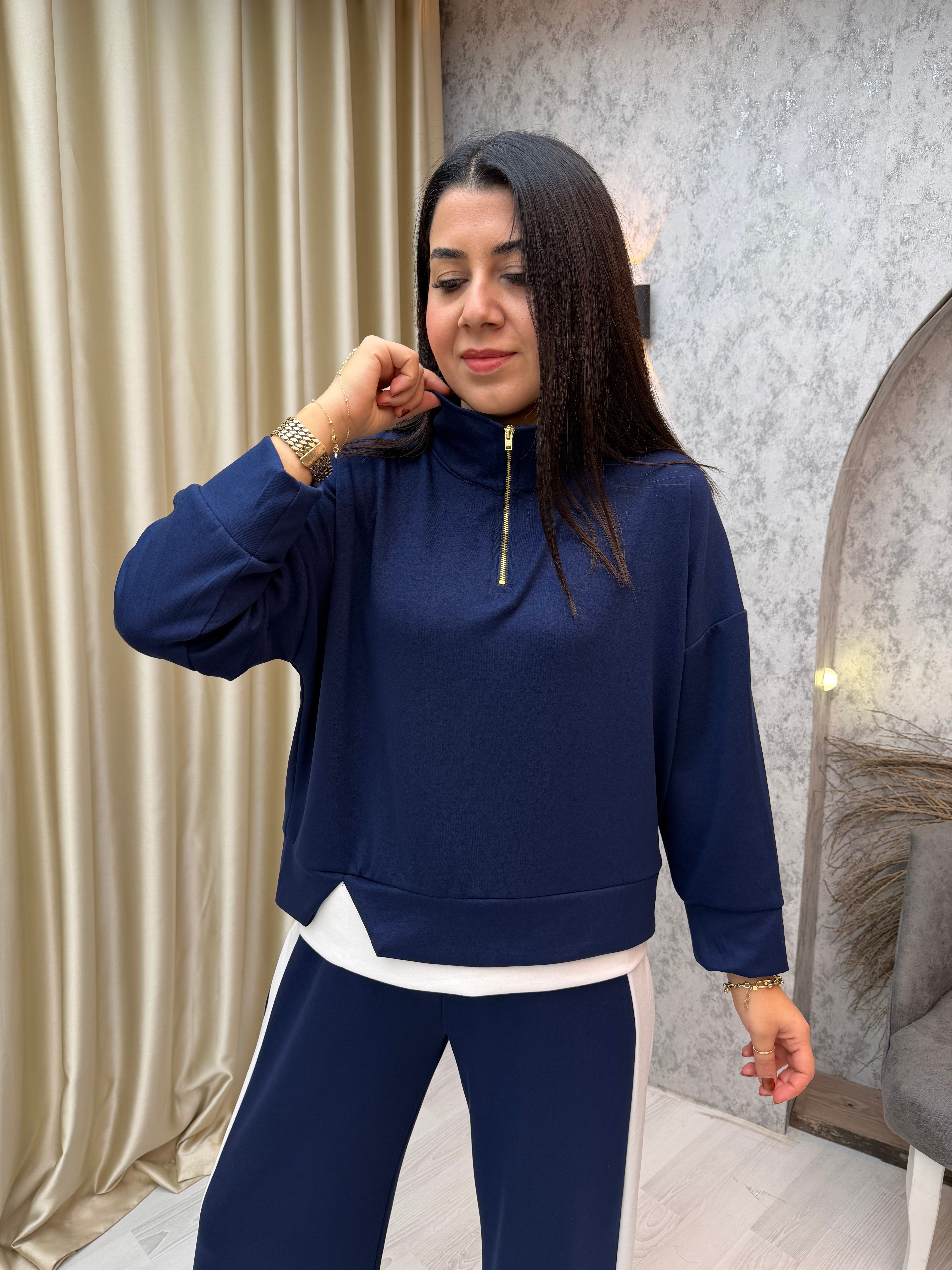 Fermuarlı Garnili Modal Takım Lacivert