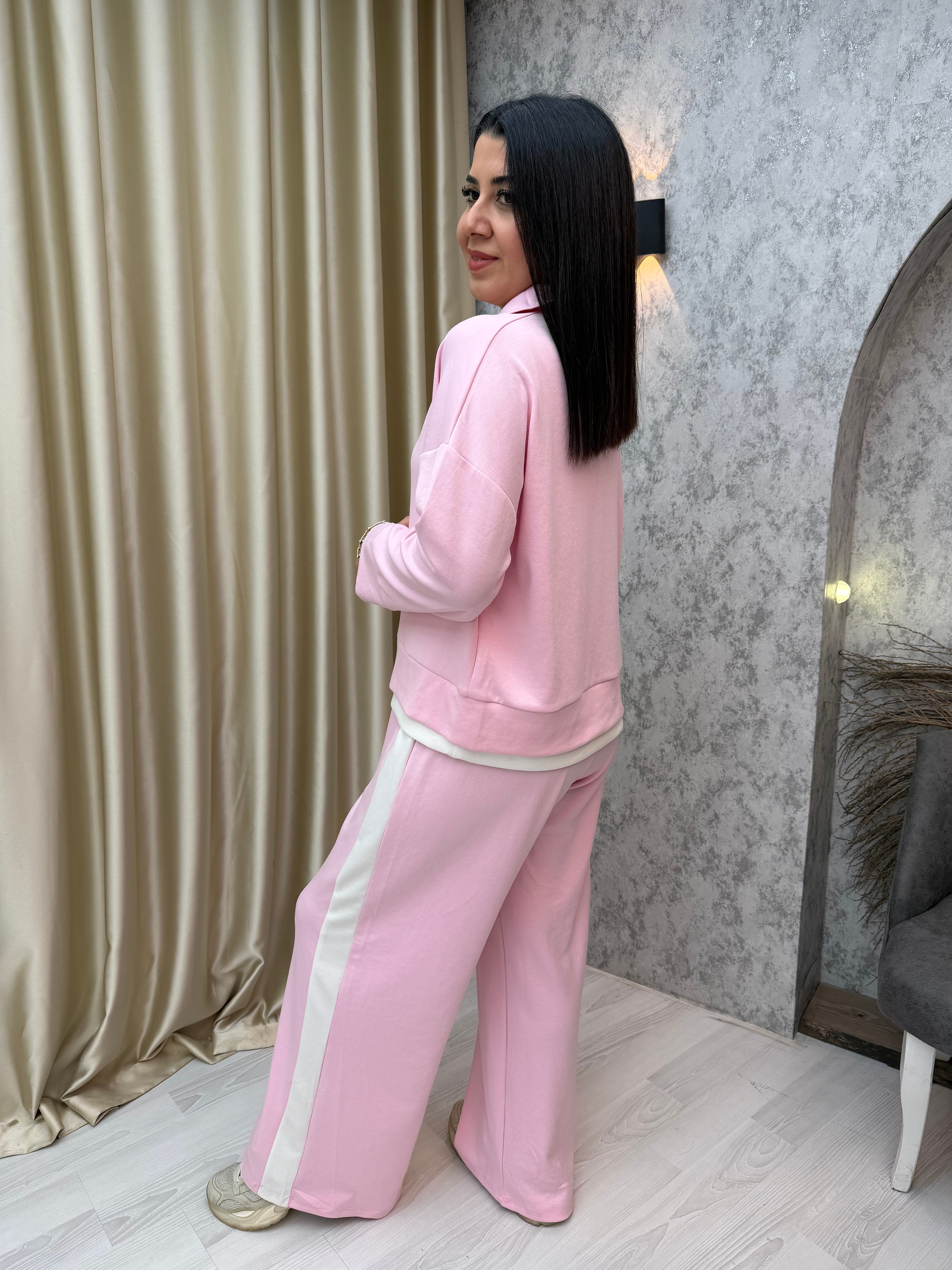 Fermuarlı Garnili Modal Takım Pembe