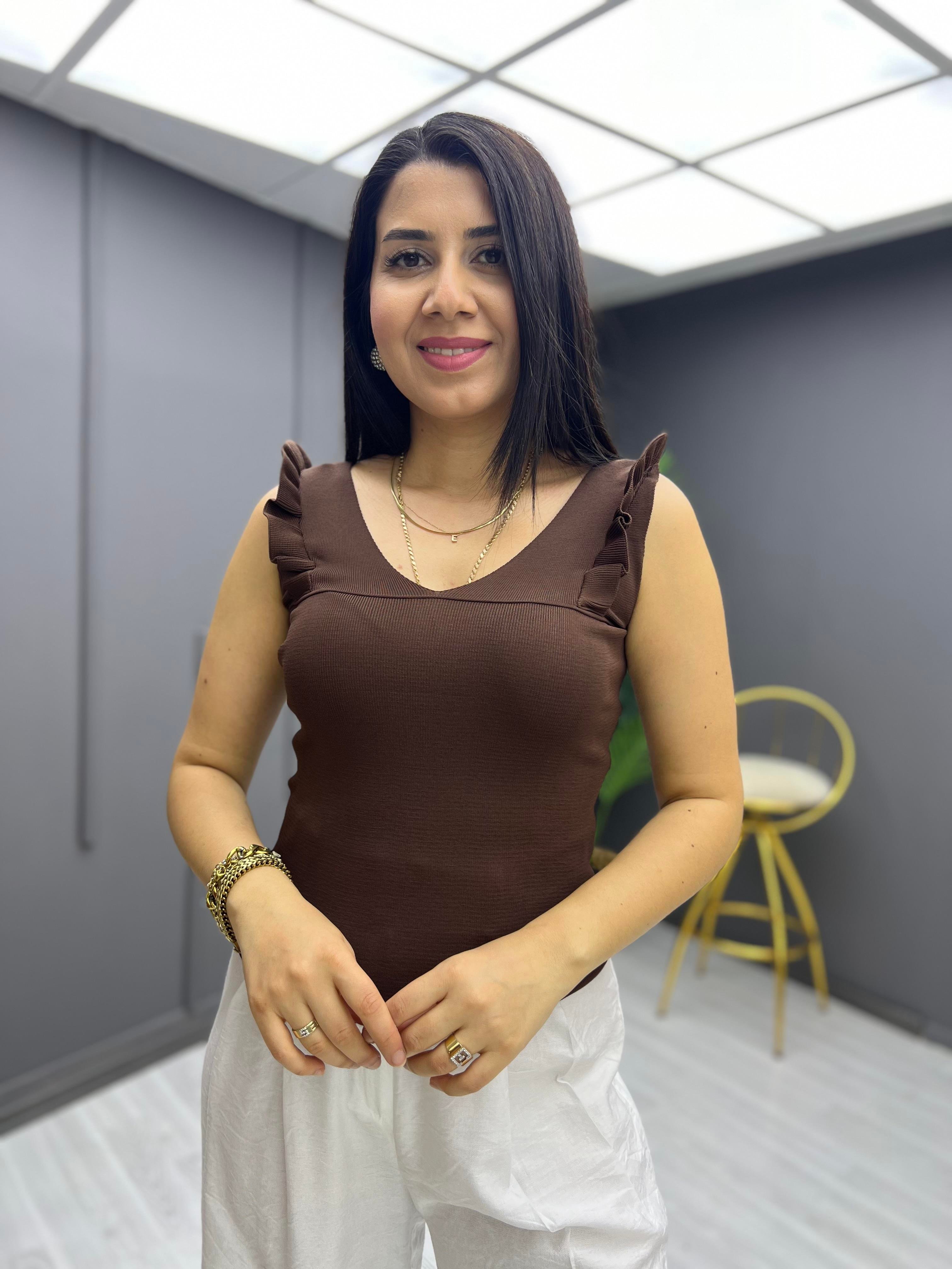 Fırfırlı Bluz Kahverengi