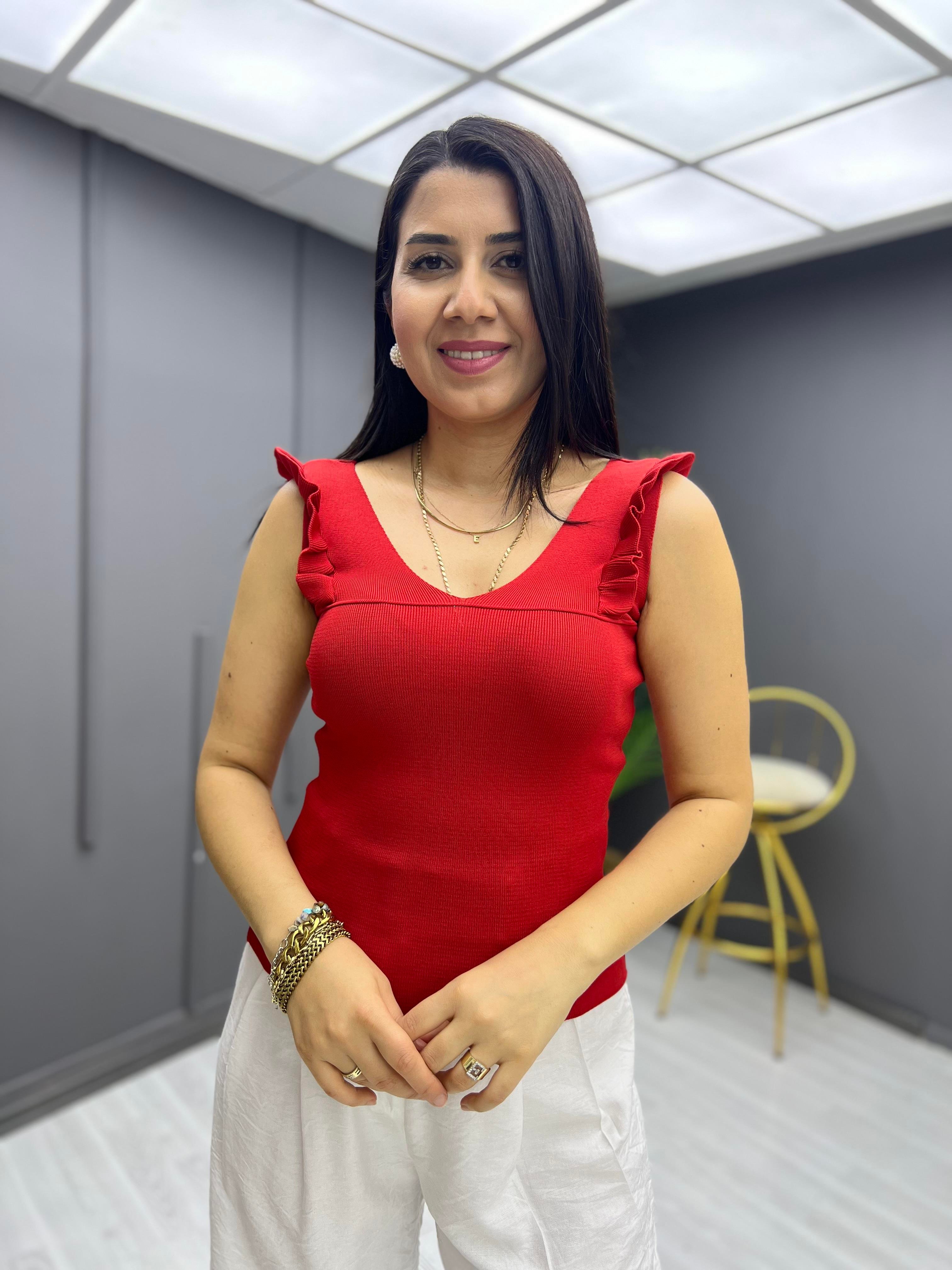 Fırfırlı Bluz Kırmızı