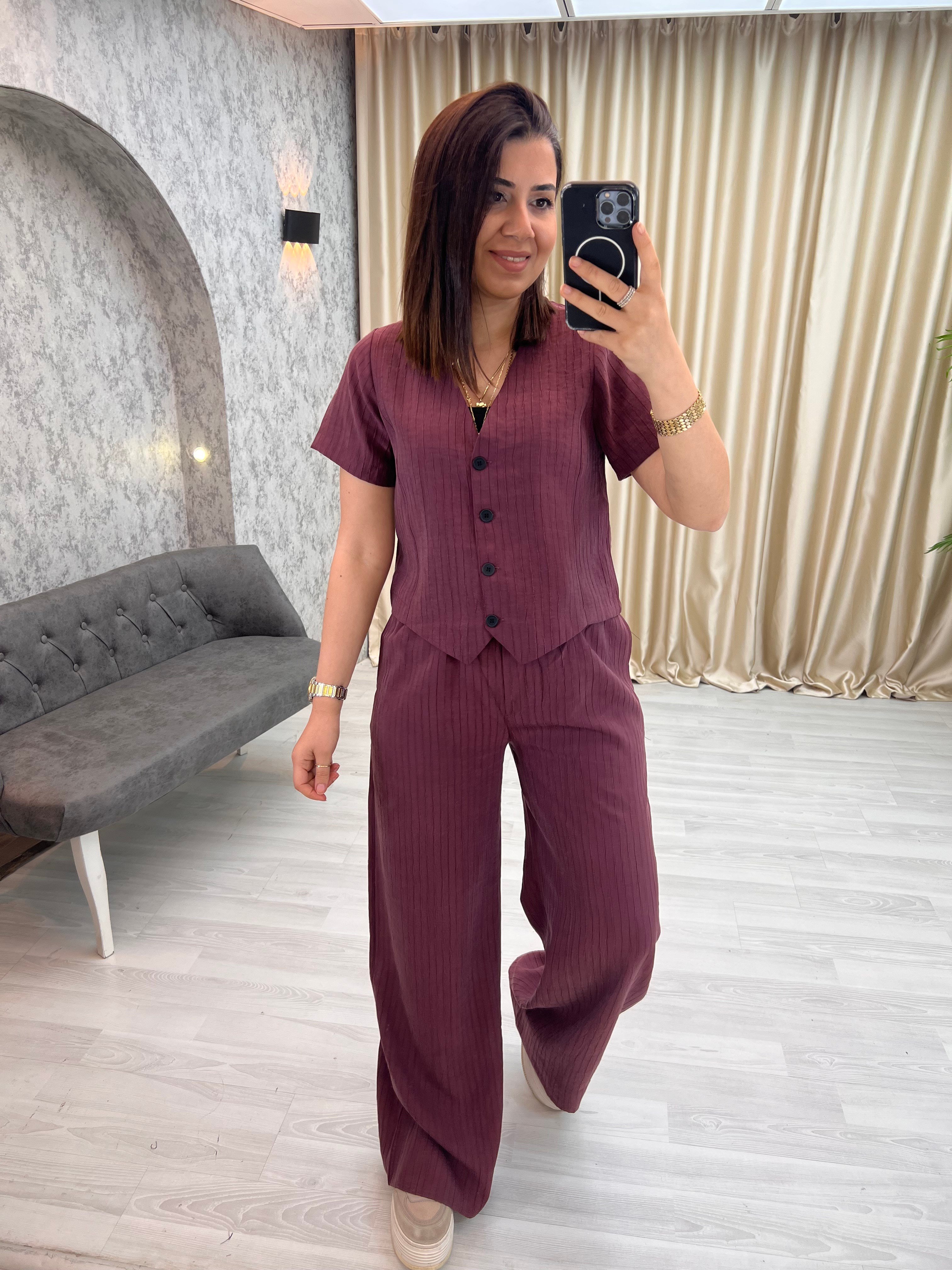 Fitilli Tensel Yelek  Takım Bordo