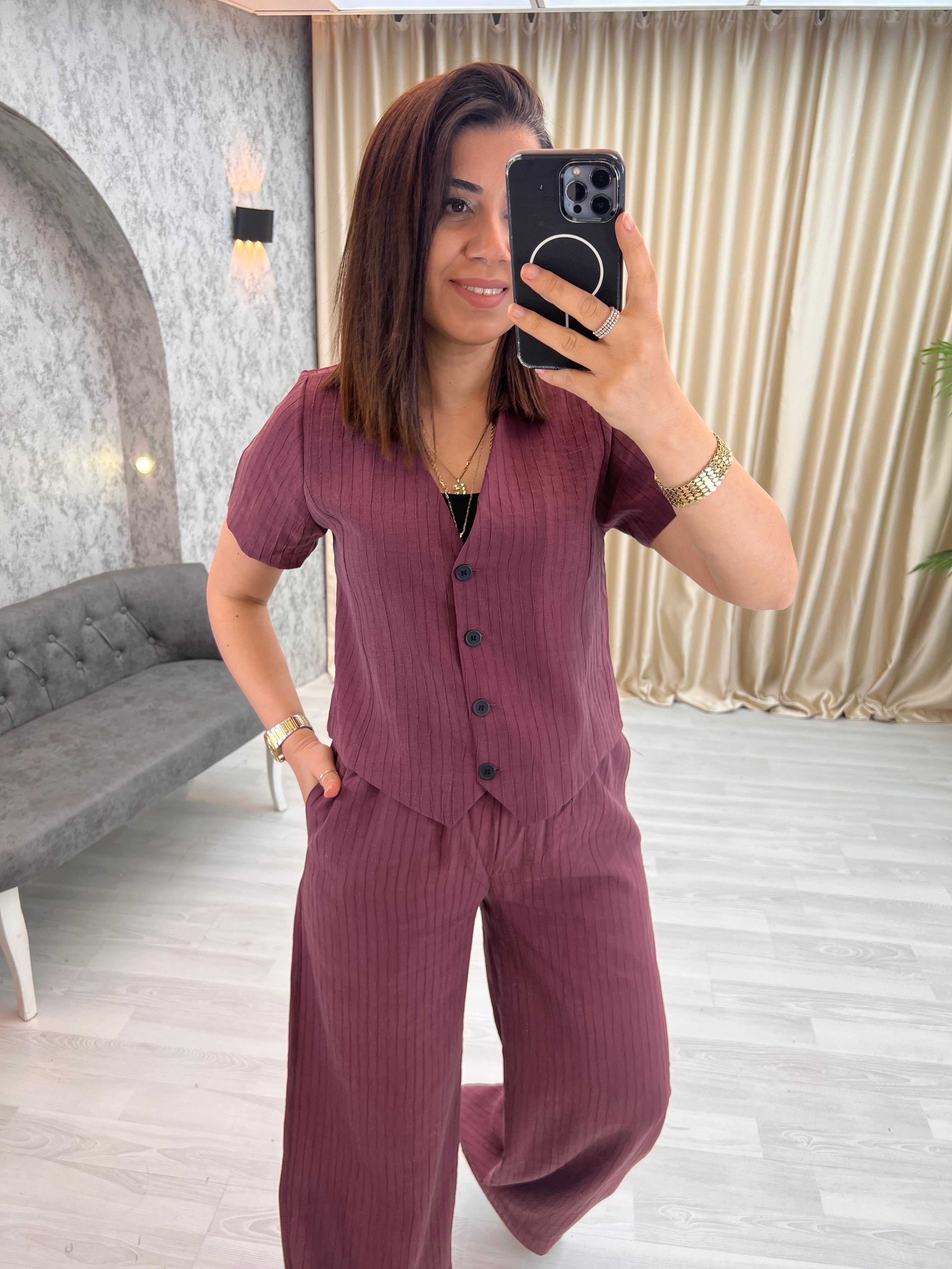Fitilli Tensel Yelek  Takım Bordo