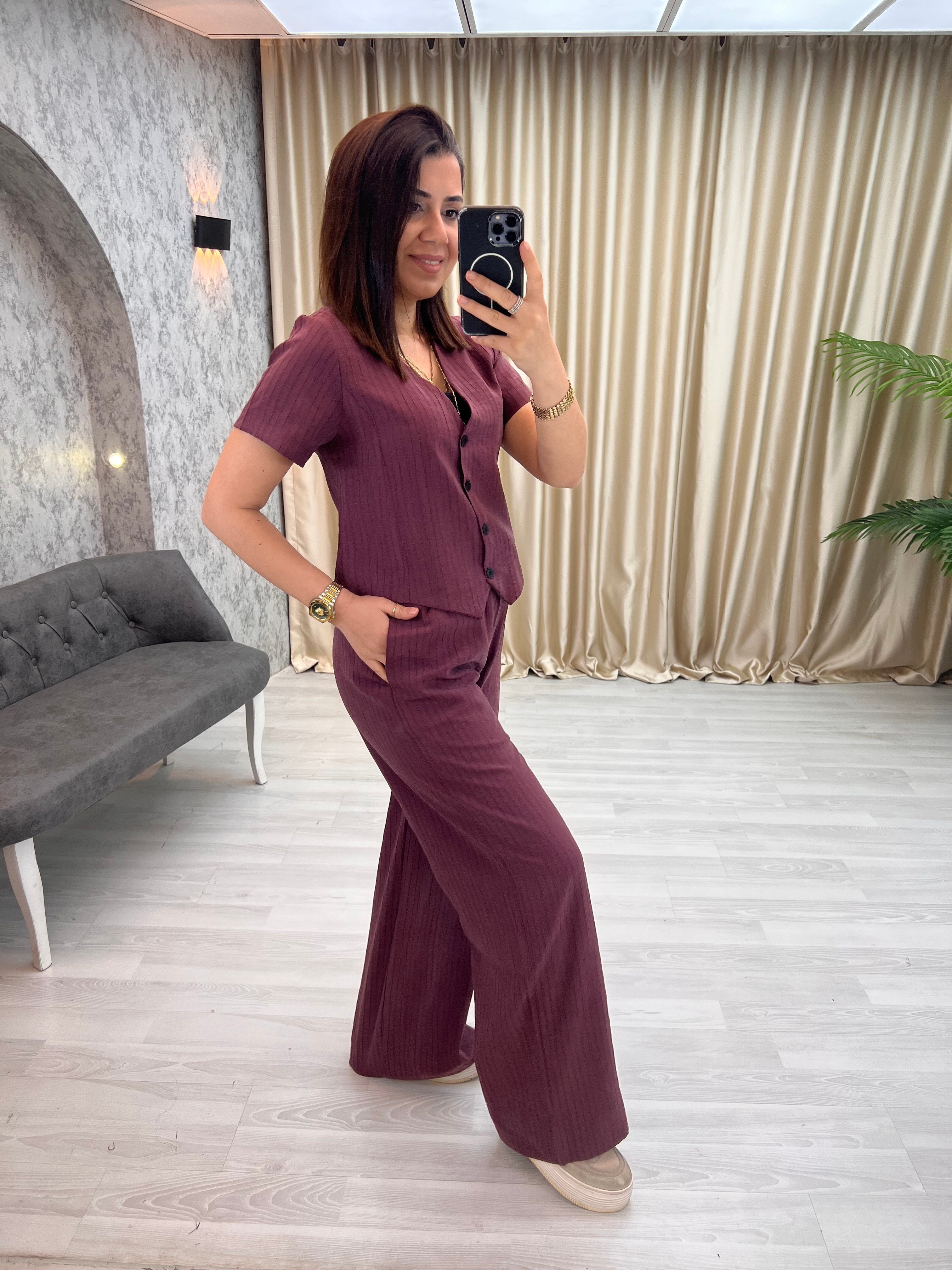 Fitilli Tensel Yelek  Takım Bordo