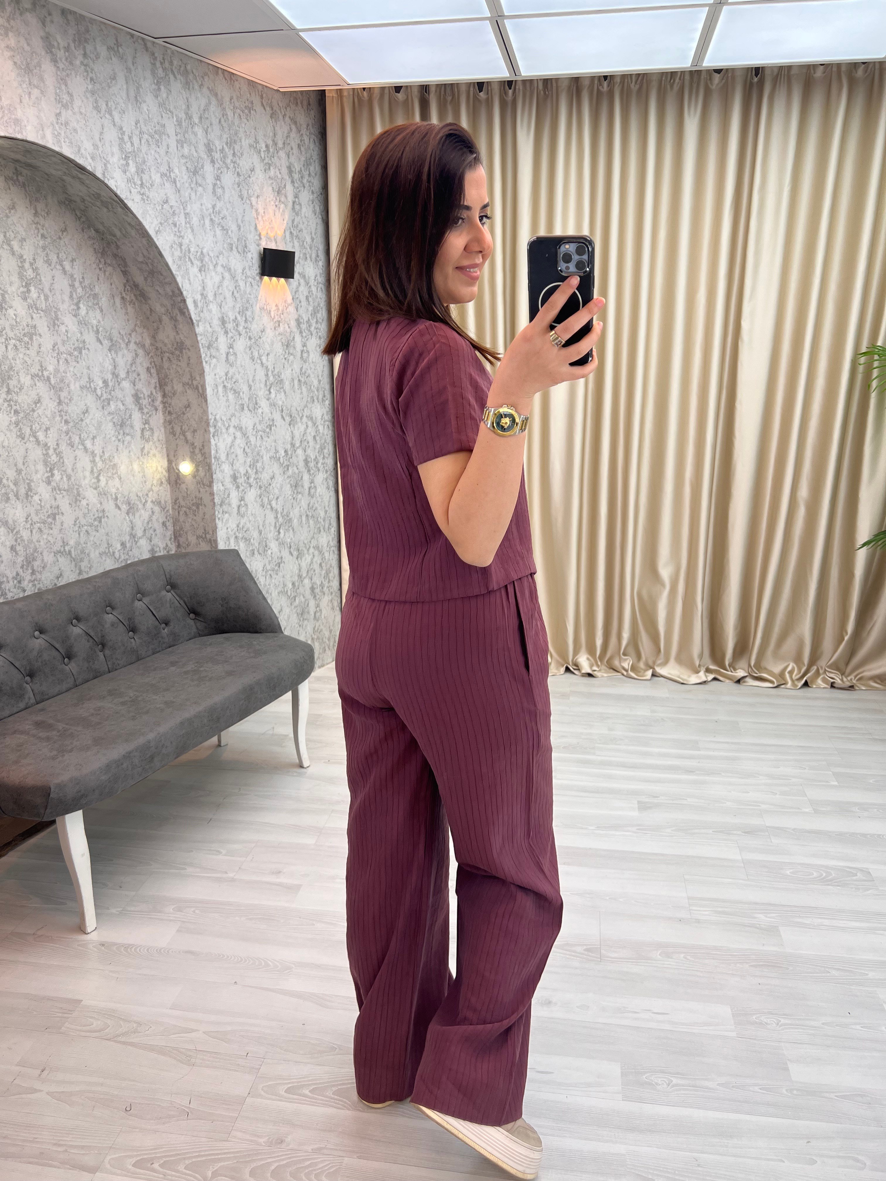 Fitilli Tensel Yelek  Takım Bordo