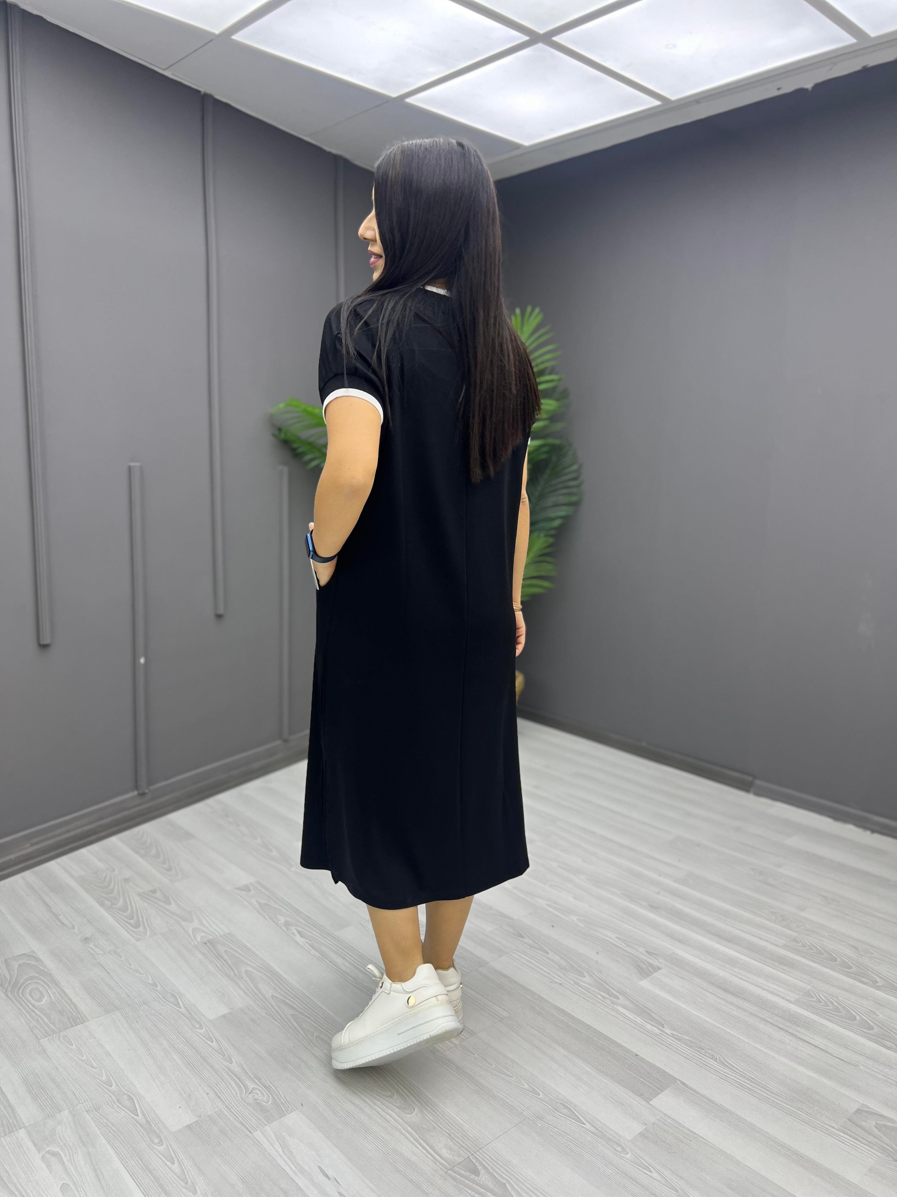 Flatolu Ribanalı Elbise Siyah