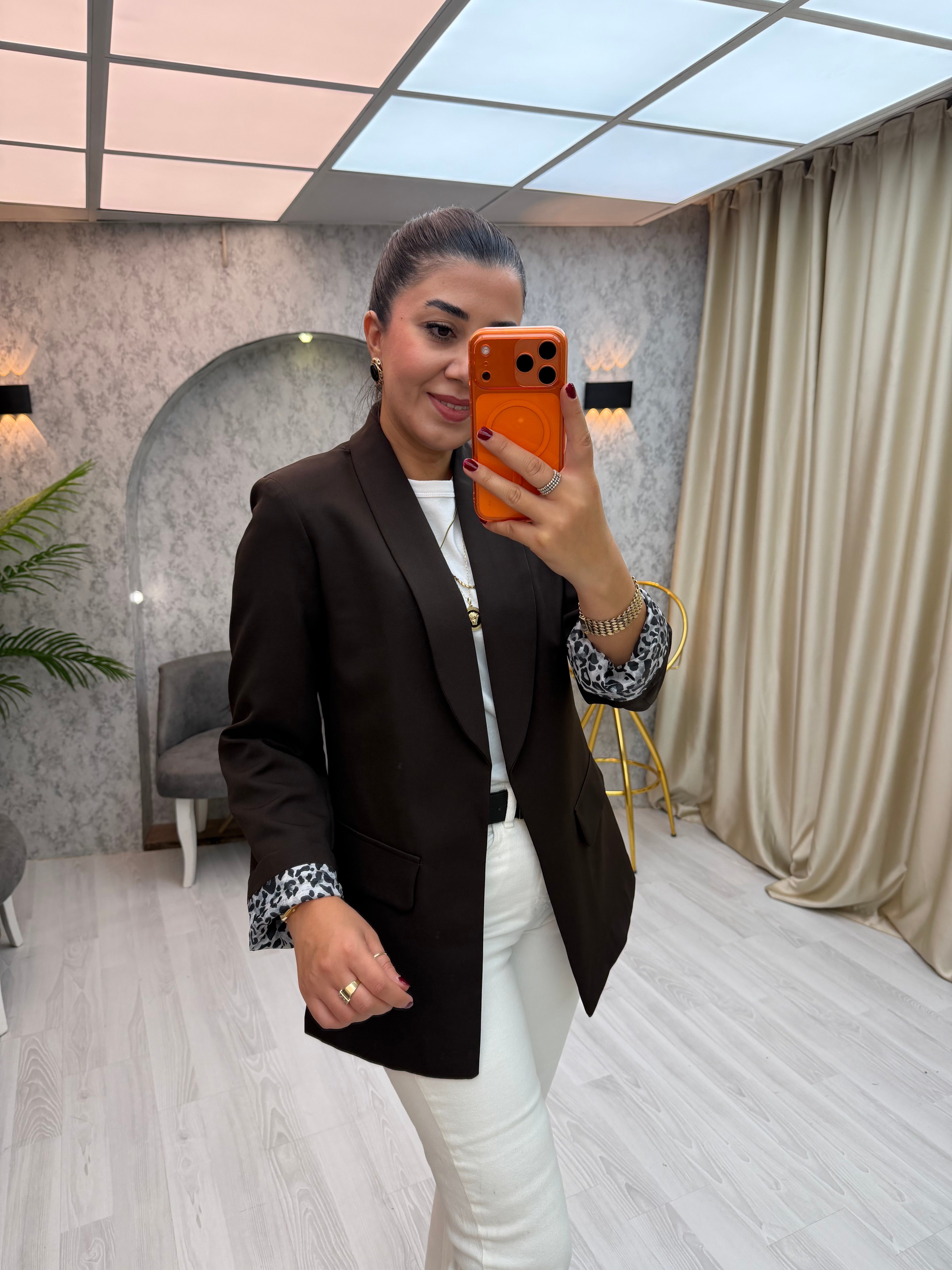 İçi Leopar Desen Blazer Ceket Kahverengi