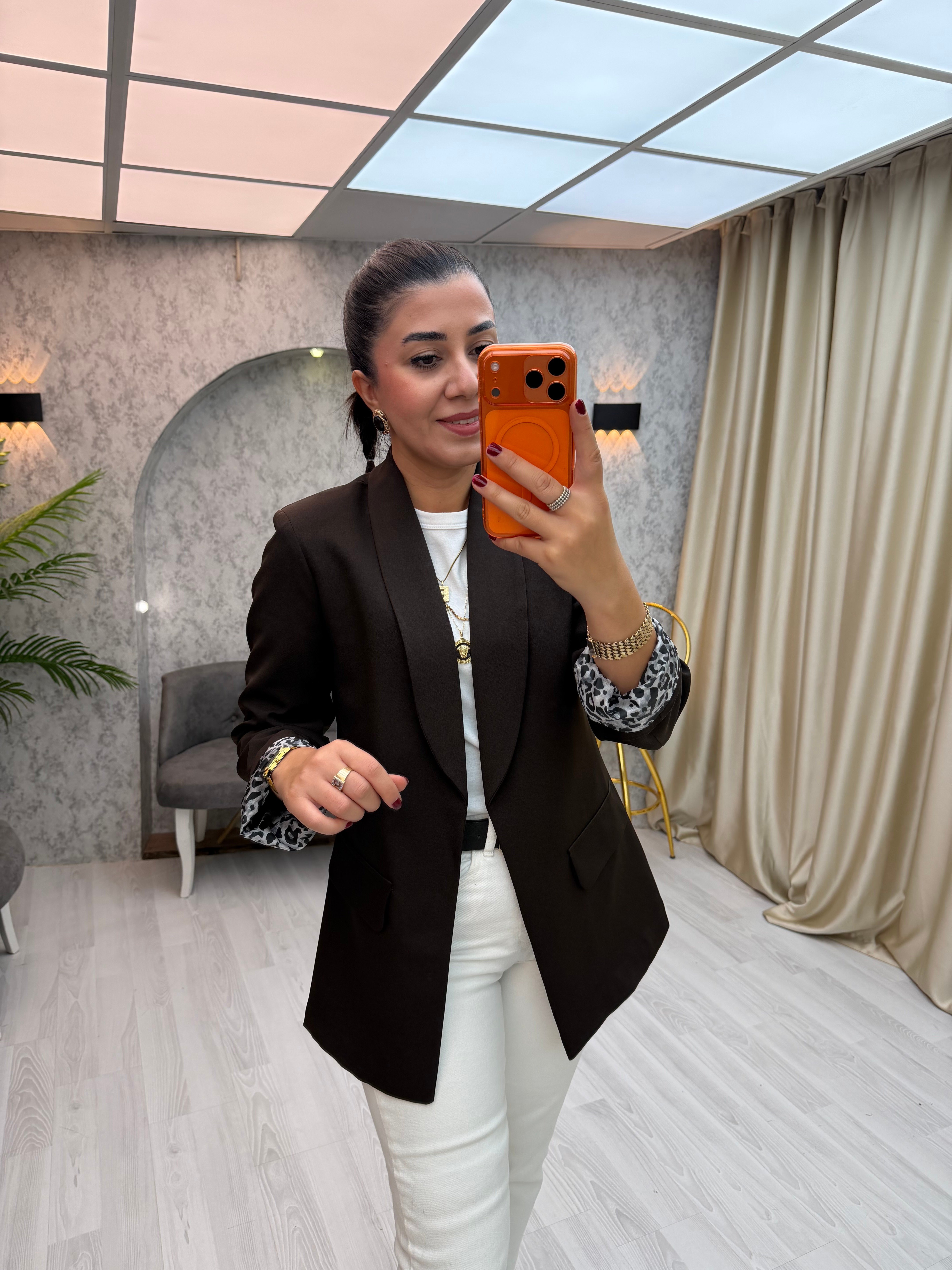 İçi Leopar Desen Blazer Ceket Kahverengi