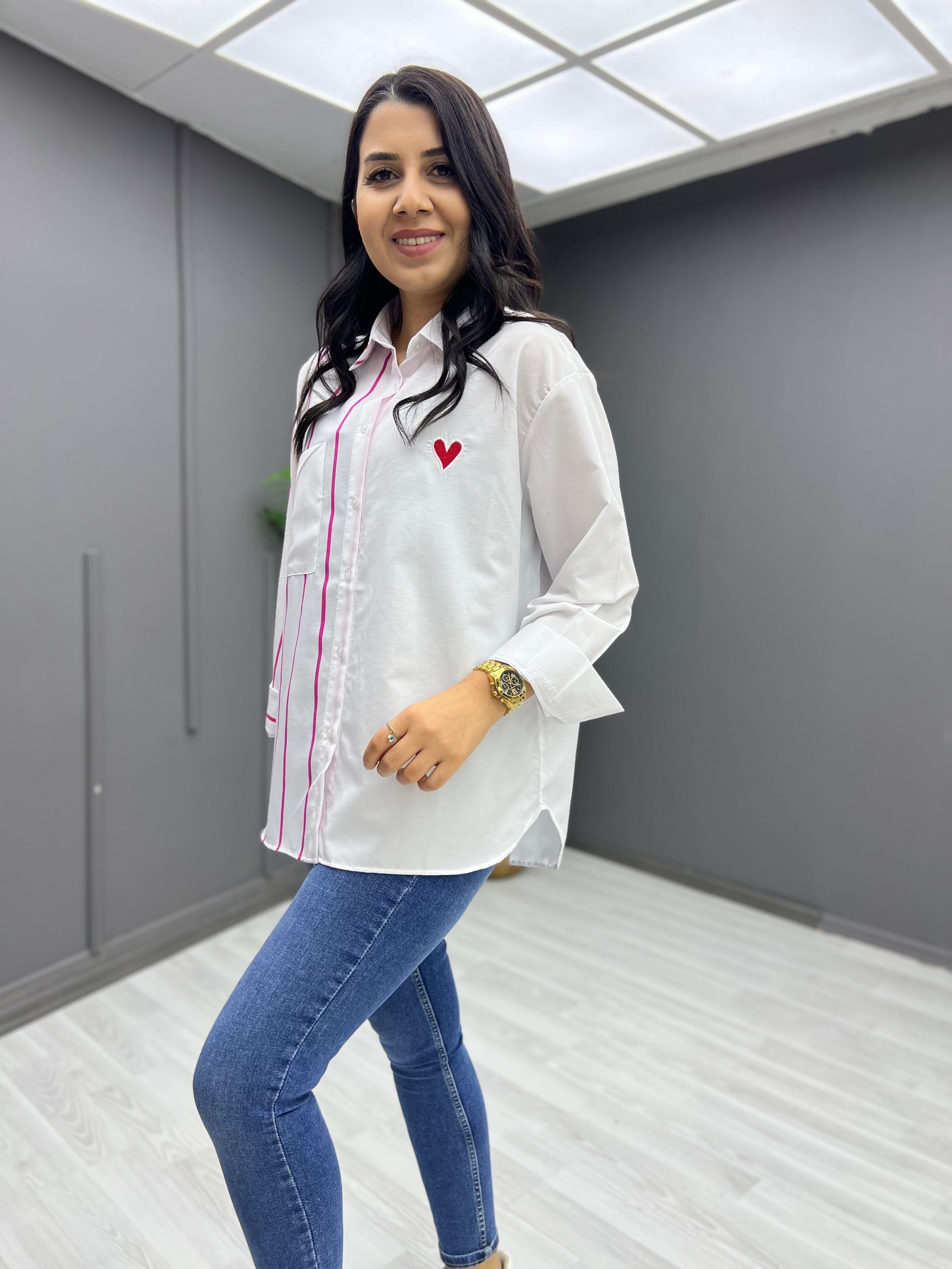 İki Renkli Kalpli Gömlek Pembe