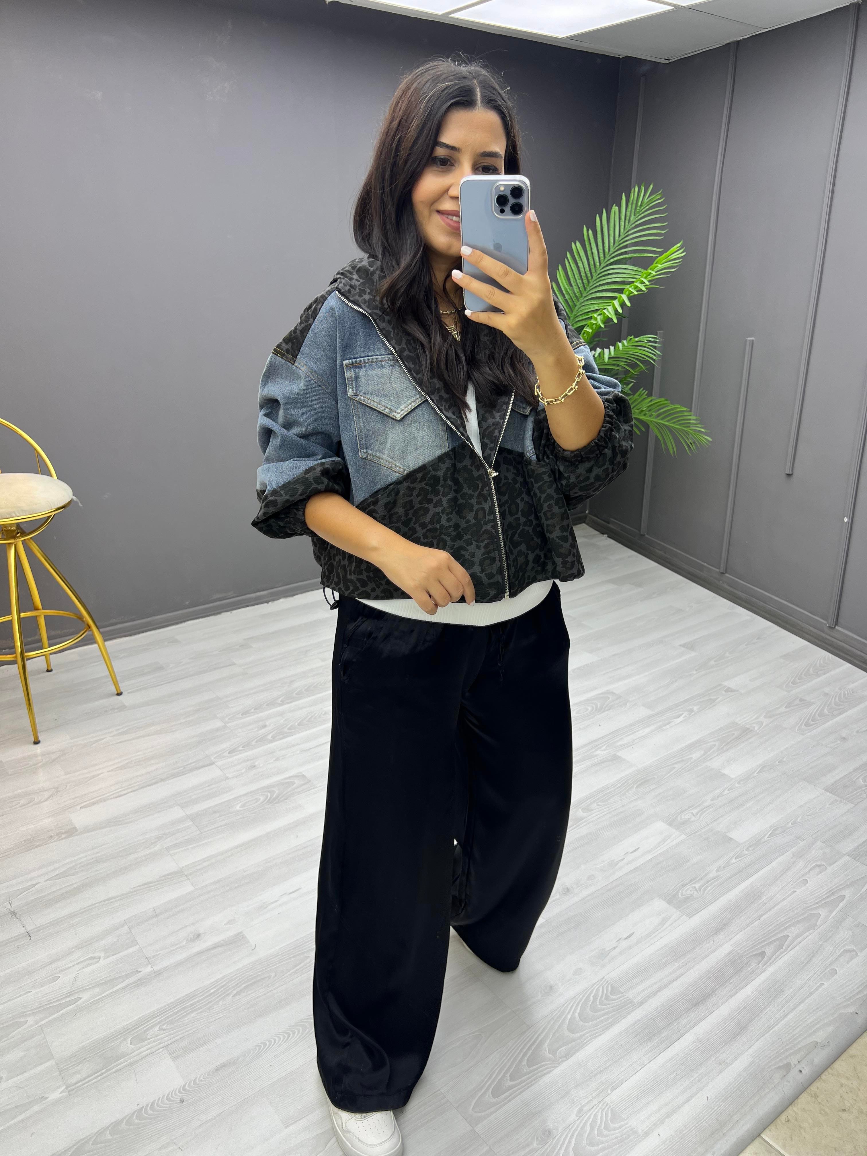 İthal Arkası Leopar Bomber Ceket