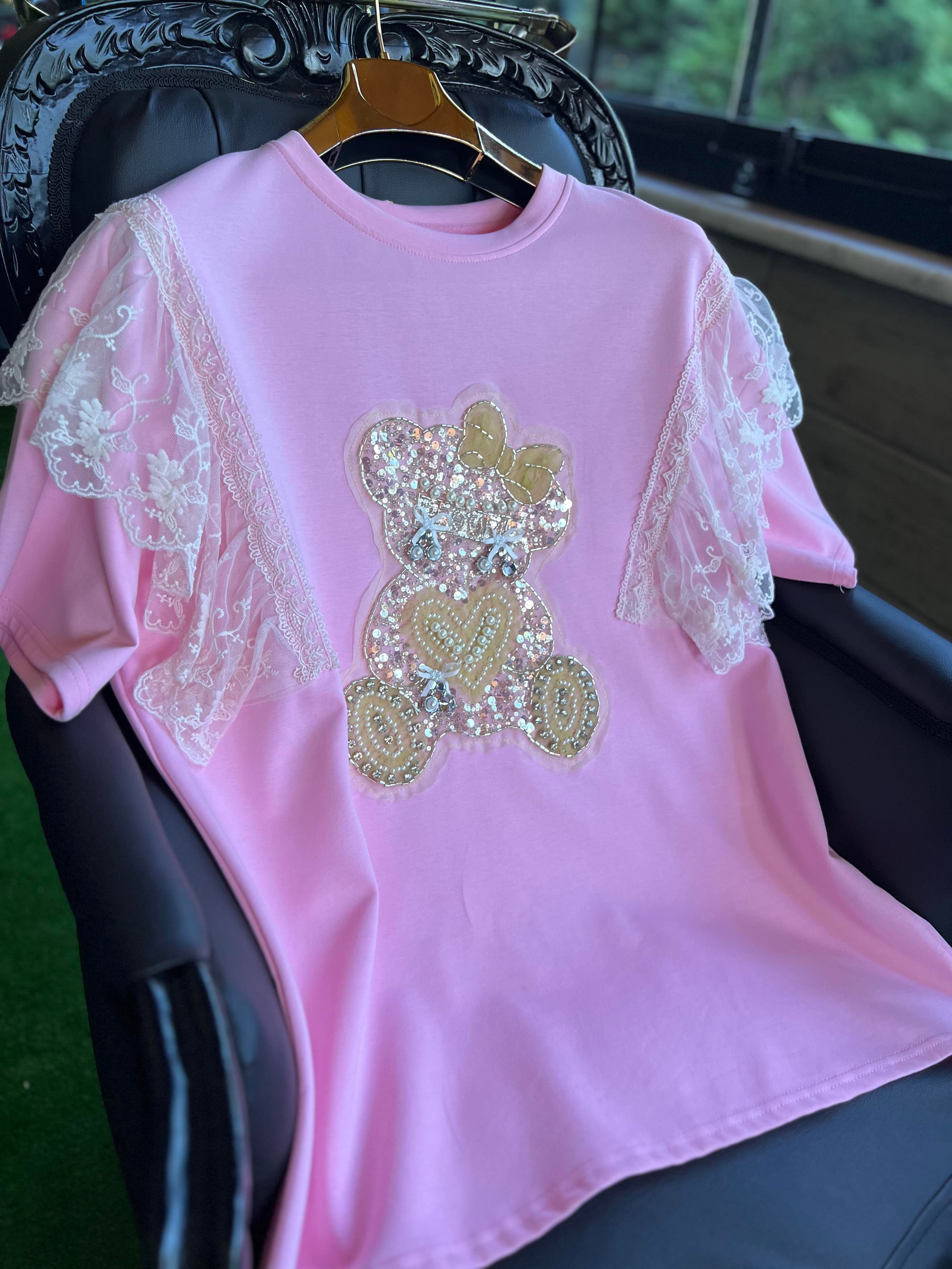 İthal Ayıcıklı Bluz Pembe