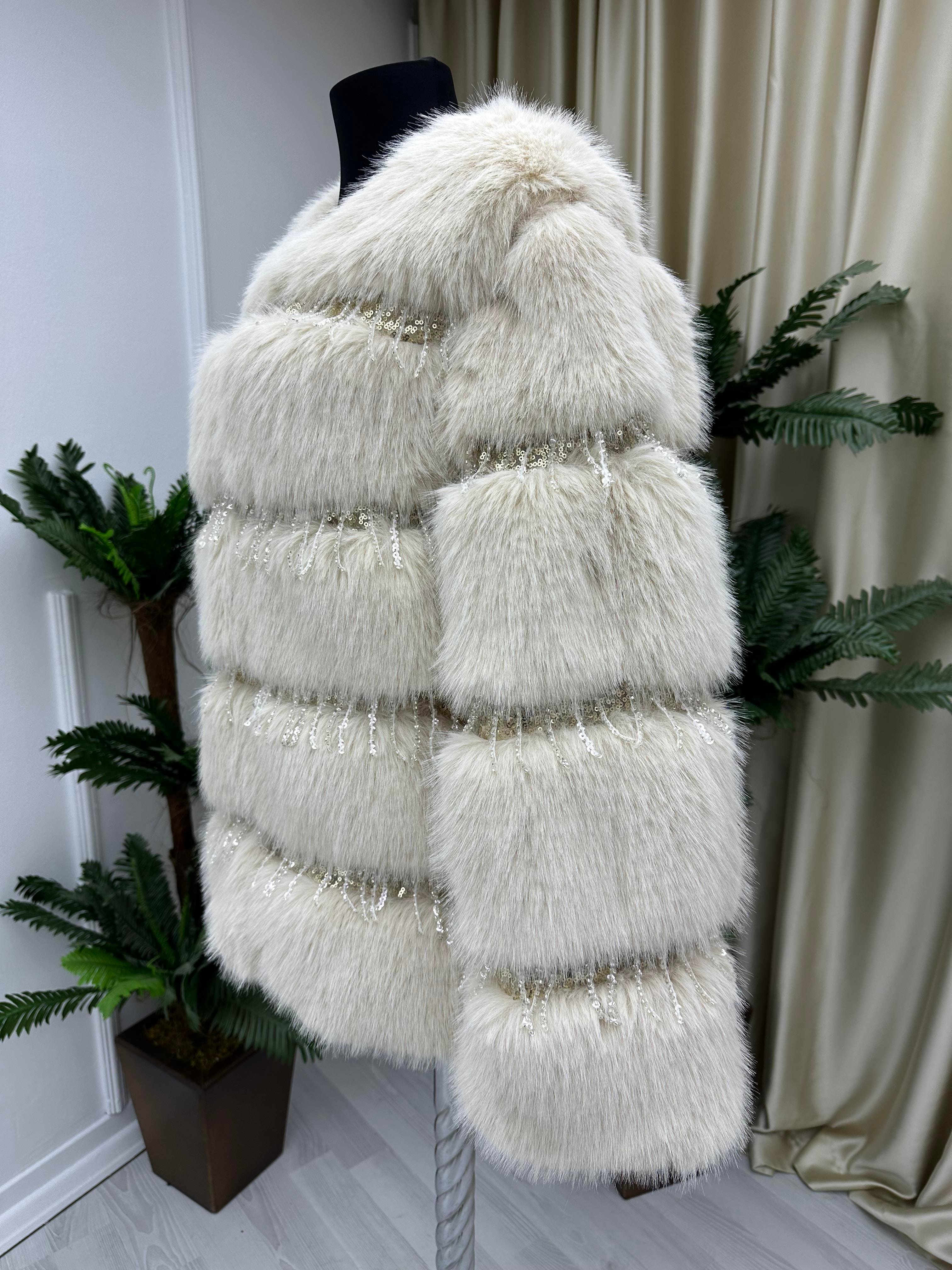İthal İncili Angora Kürk Krem