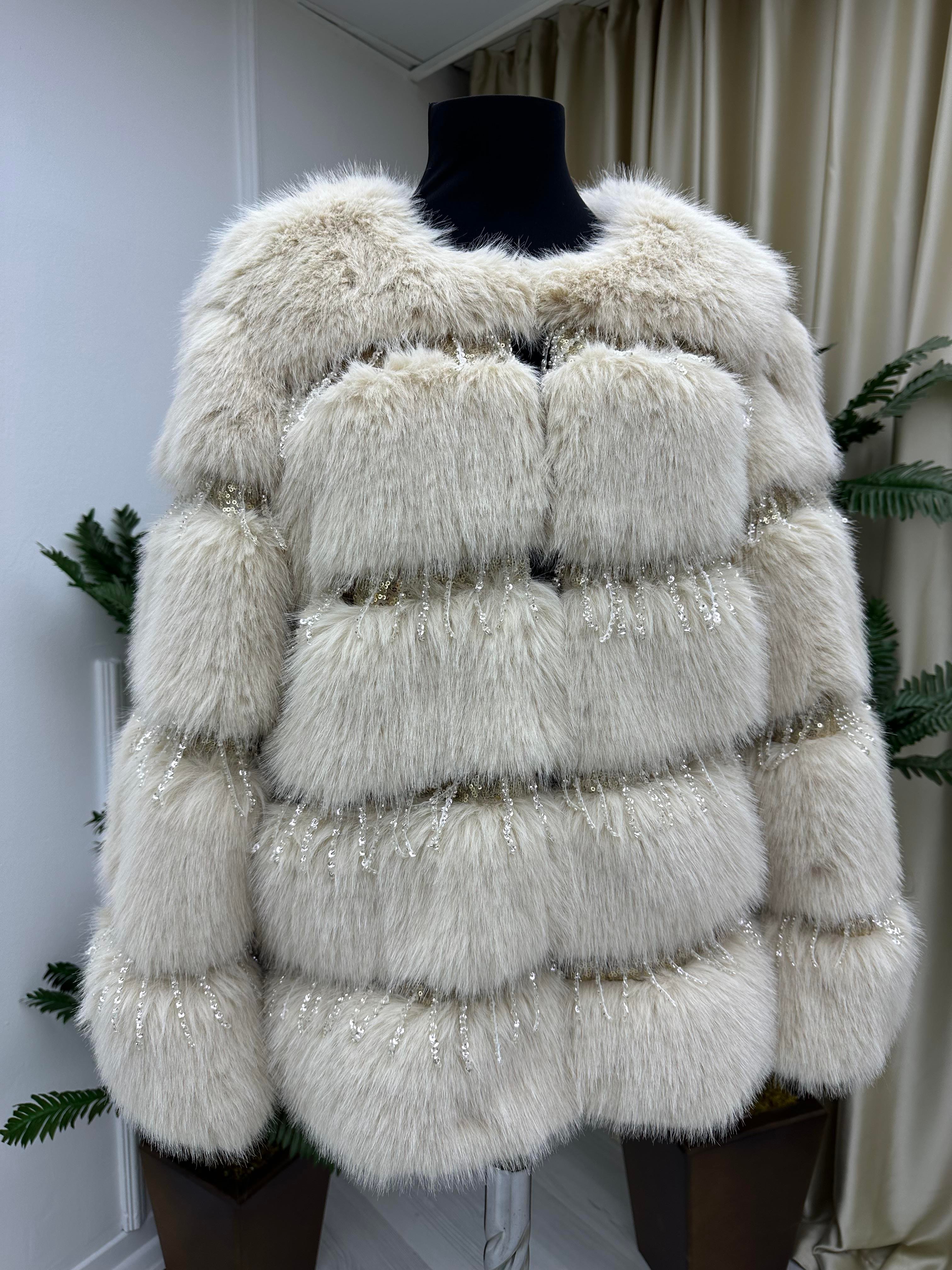 İthal İncili Angora Kürk Krem