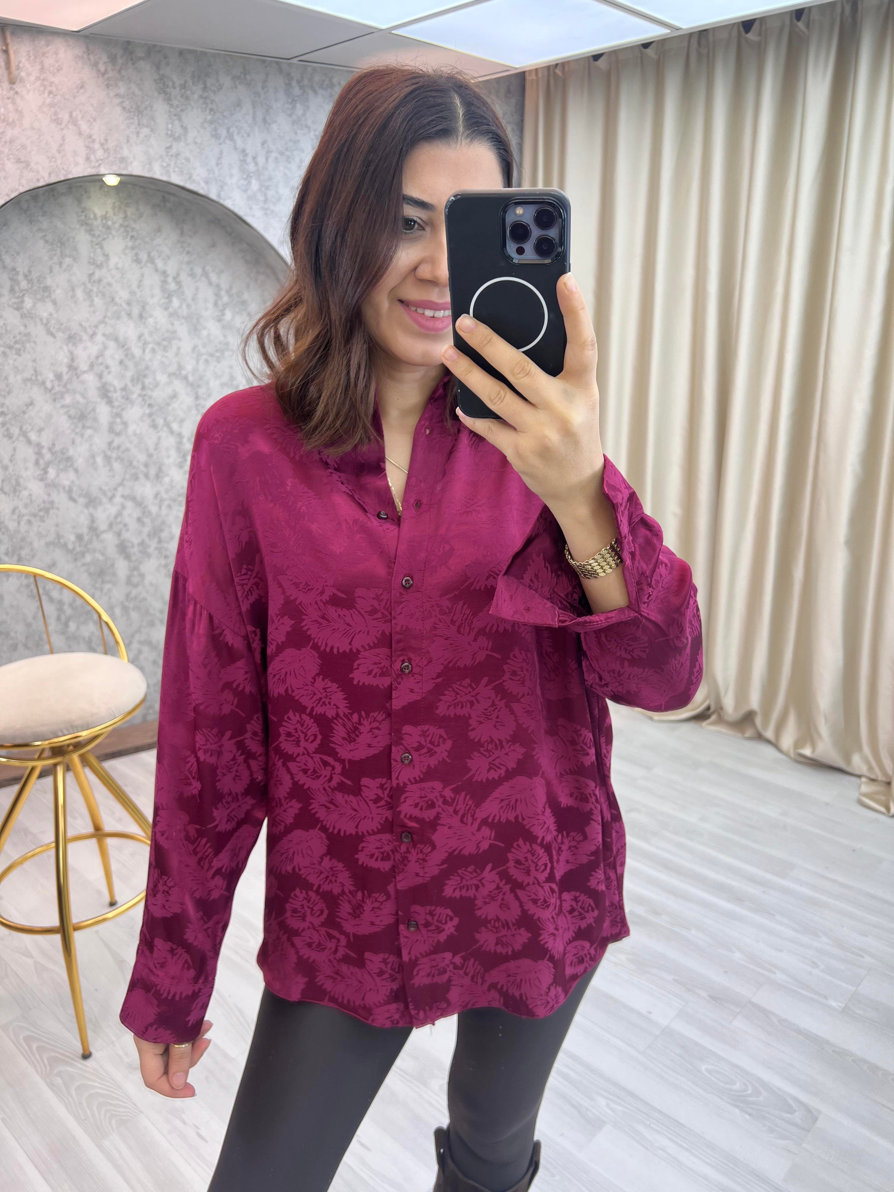 Jakarlı Gömlek Bordo
