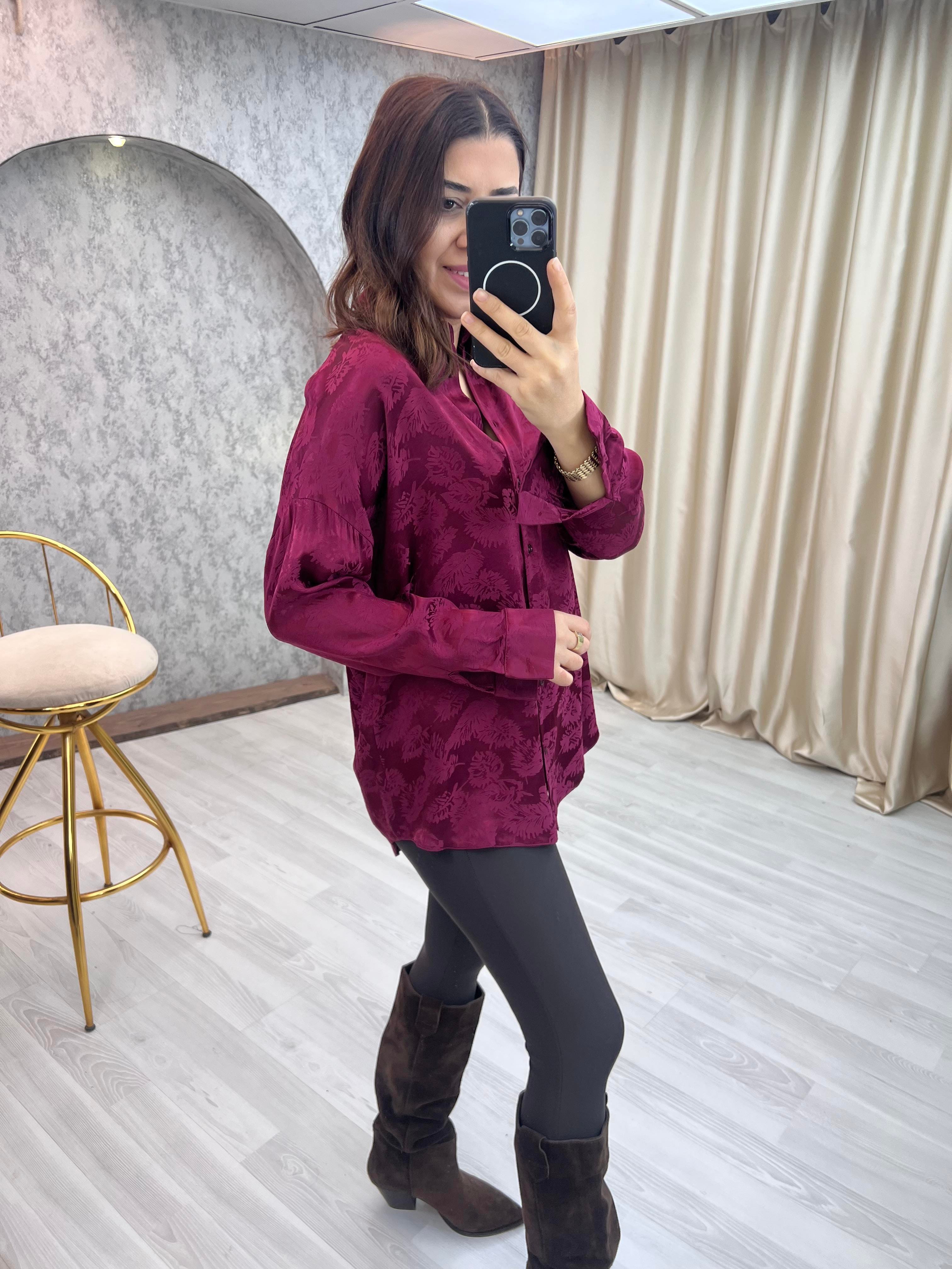 Jakarlı Gömlek Bordo