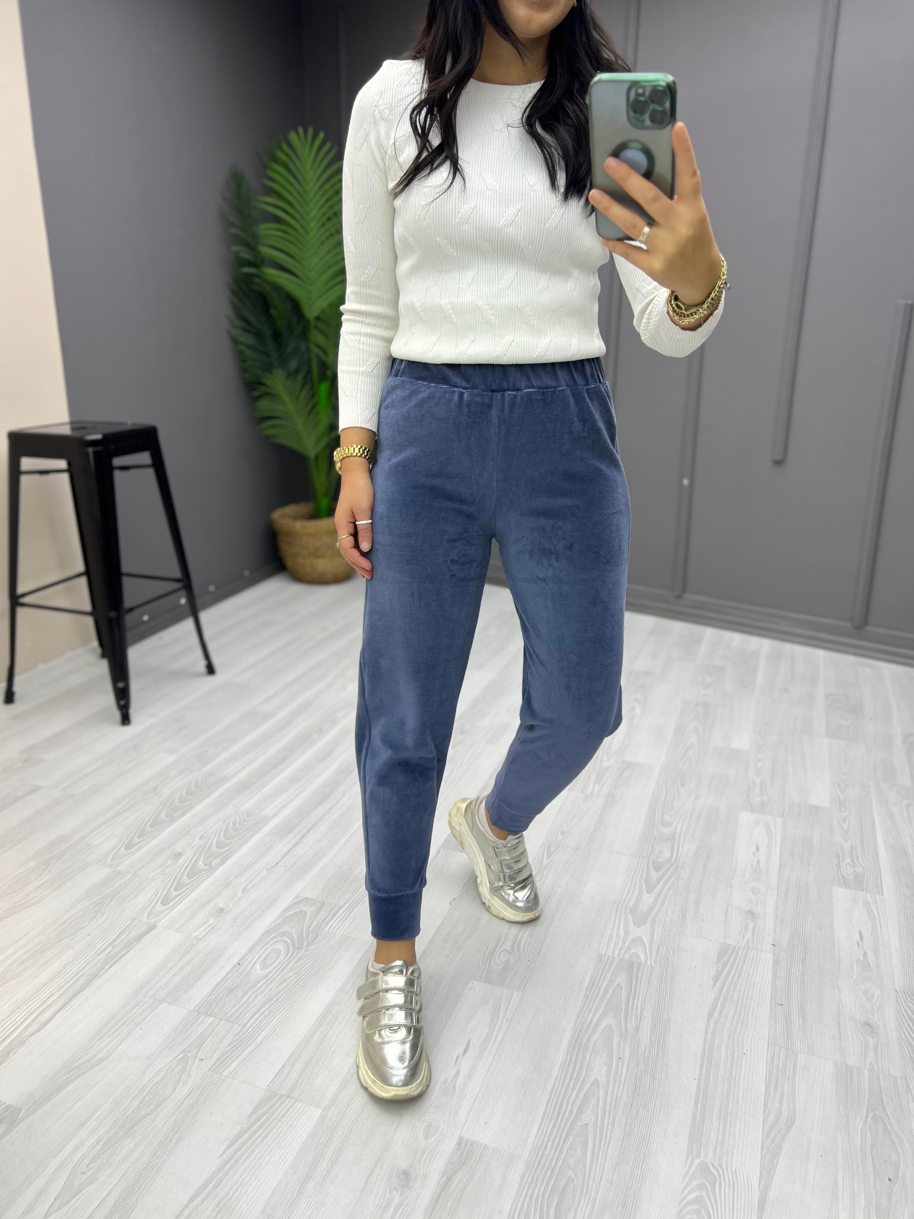 Kadife Eşofman Altı İndigo