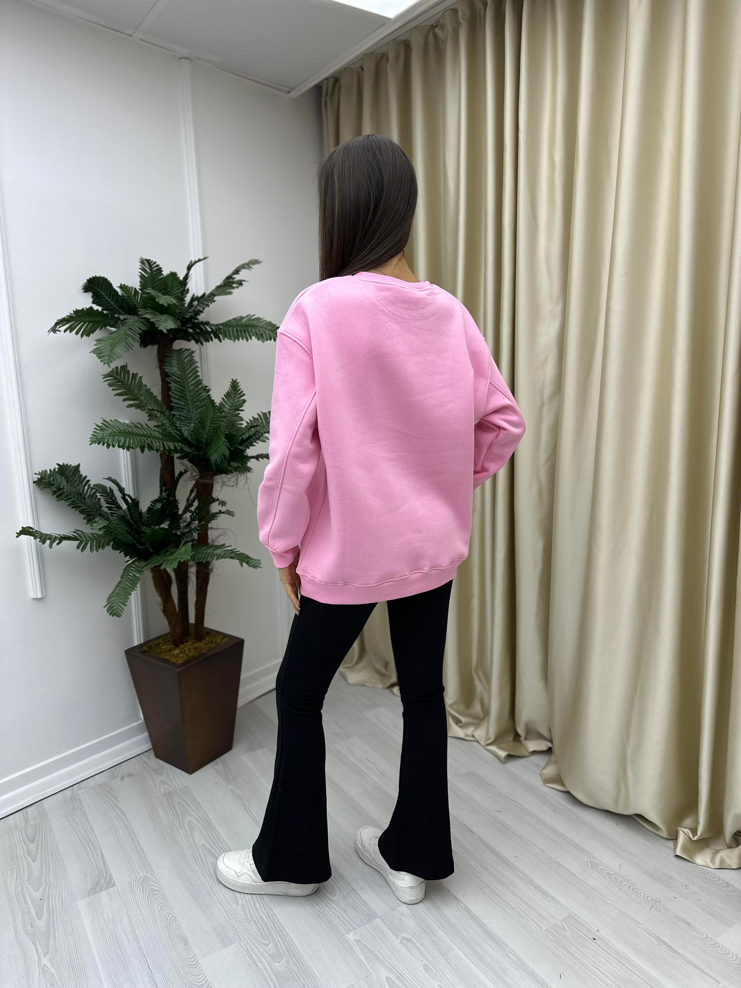Kalp Detaylı Sweat Pembe