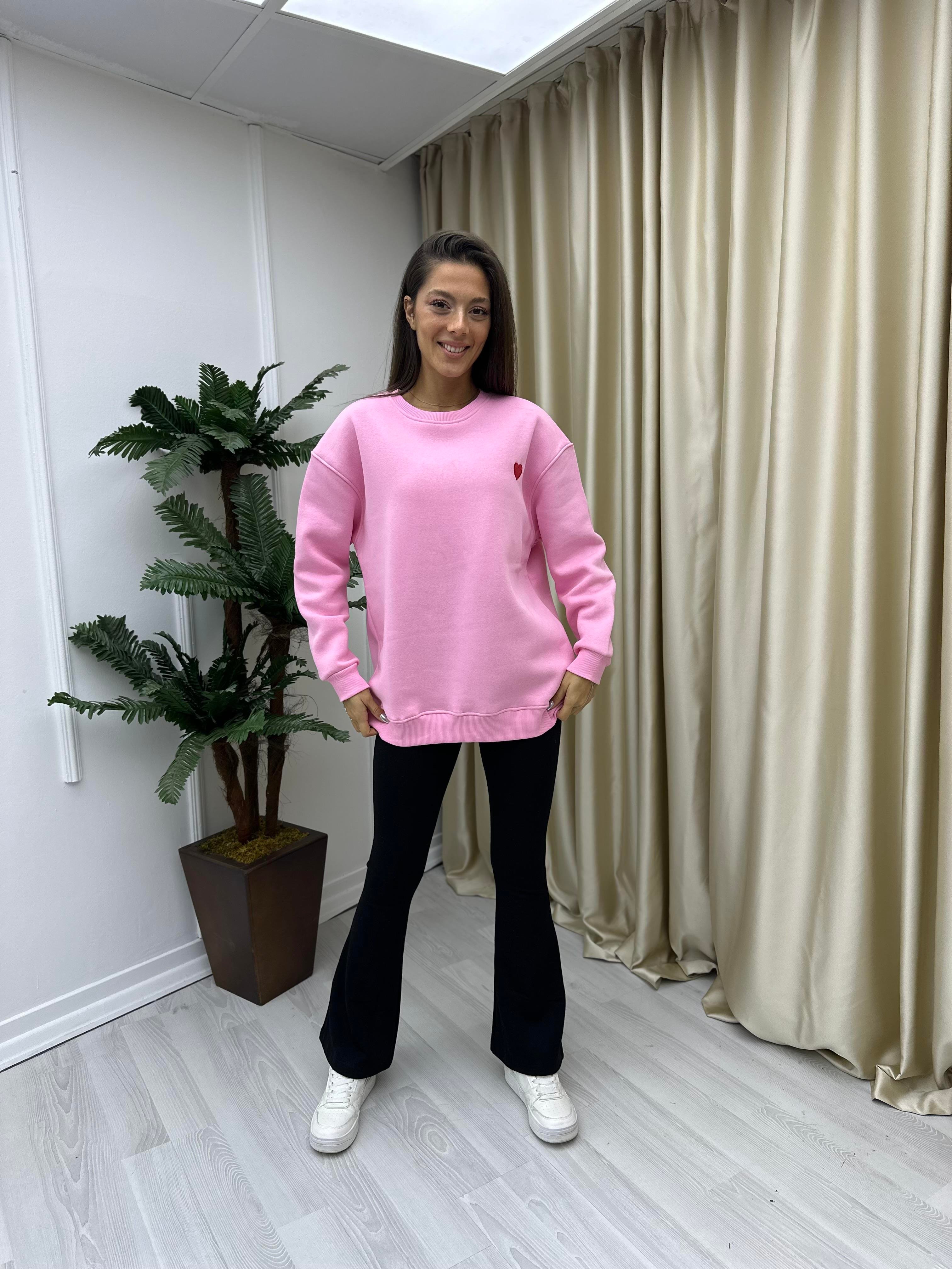 Kalp Detaylı Sweat Pembe